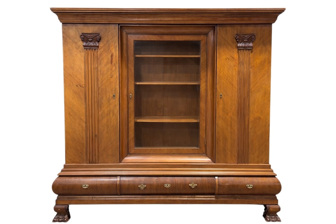 Early 20th Century Empire Style Breakfront Bookcase Cabinet (1 of 15)
