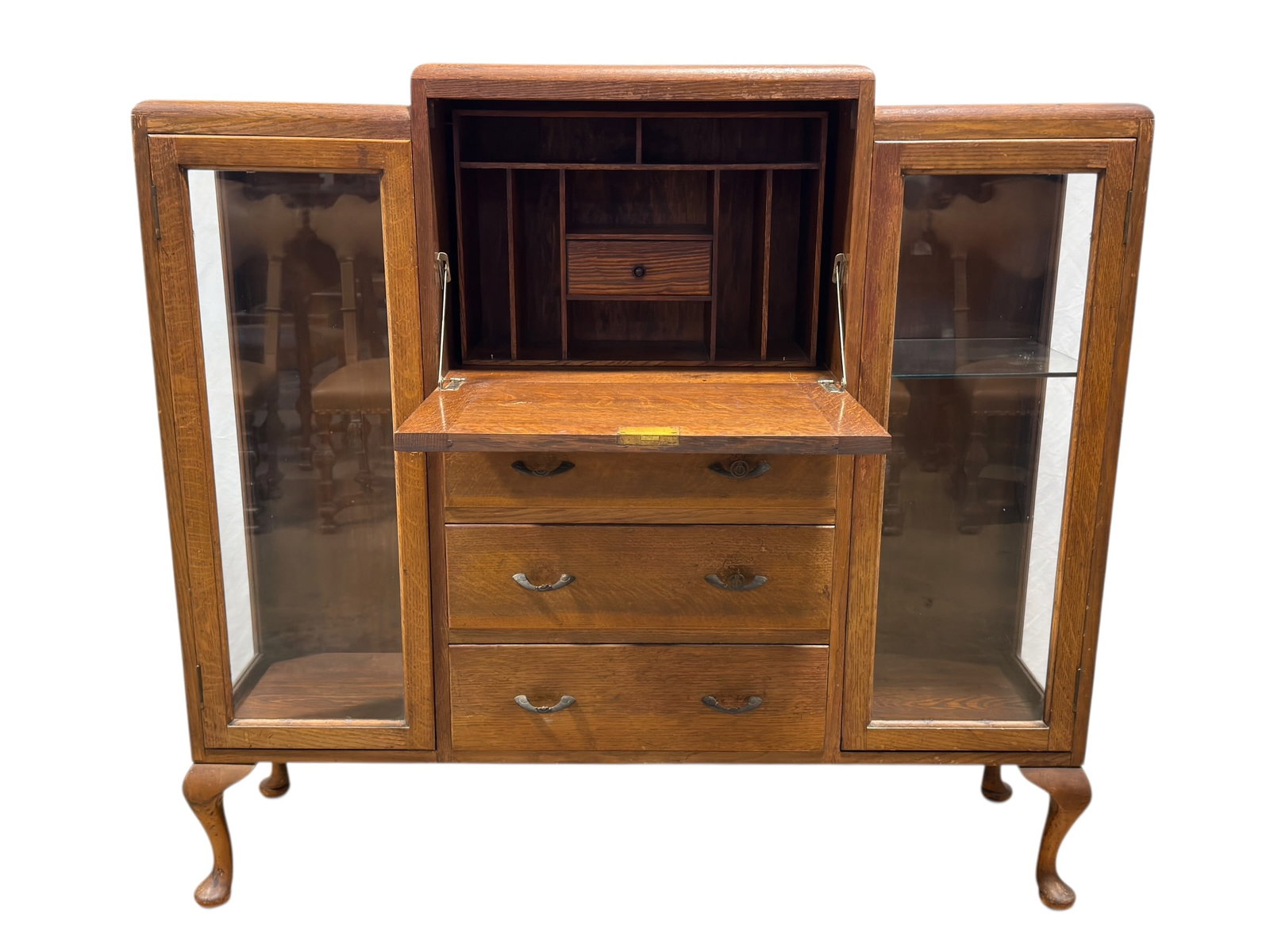 American Quarter-Sawn Oak Side-by-Side Secretary Desk with Glass Cabinets (1 of 8)