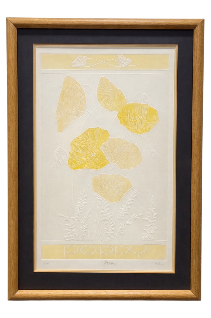 Signed Hari Contemporary Embossed "Poppy" Floral Print, Artist Proof (1 of 7)