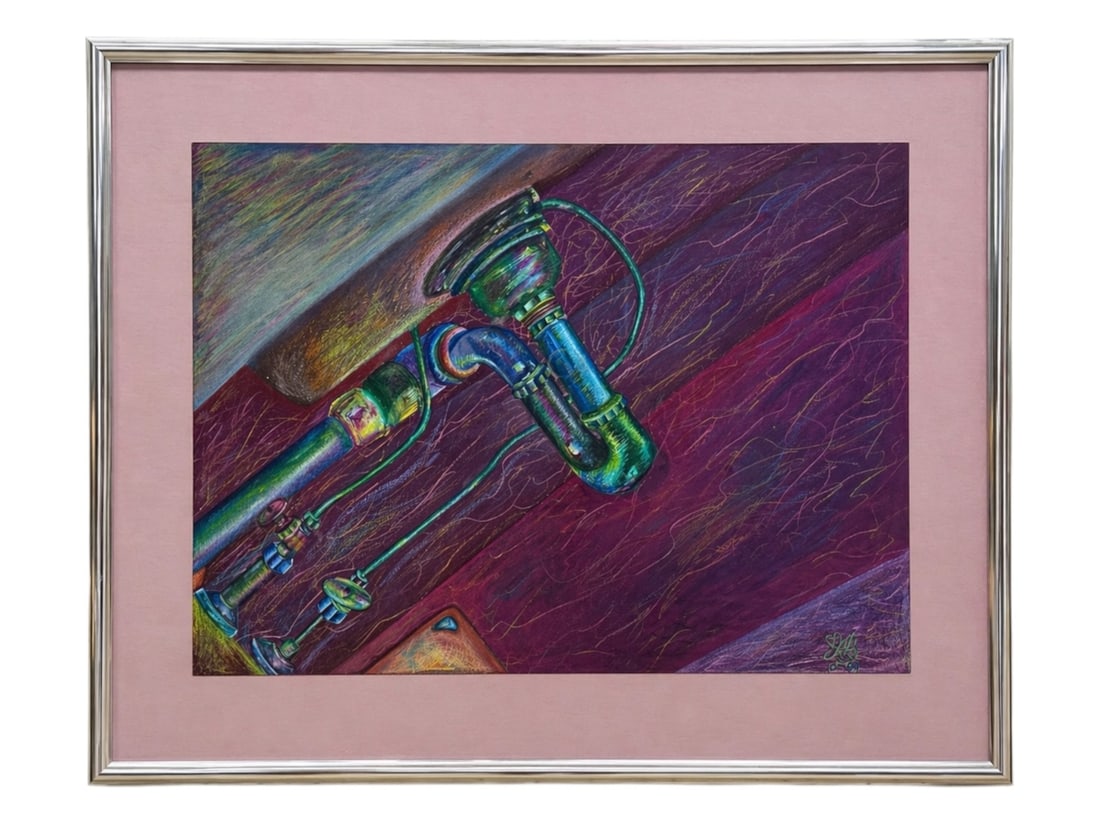 1989 Jodi "Plumbing Study in Neon" Original Pastel Drawing (1 of 5)