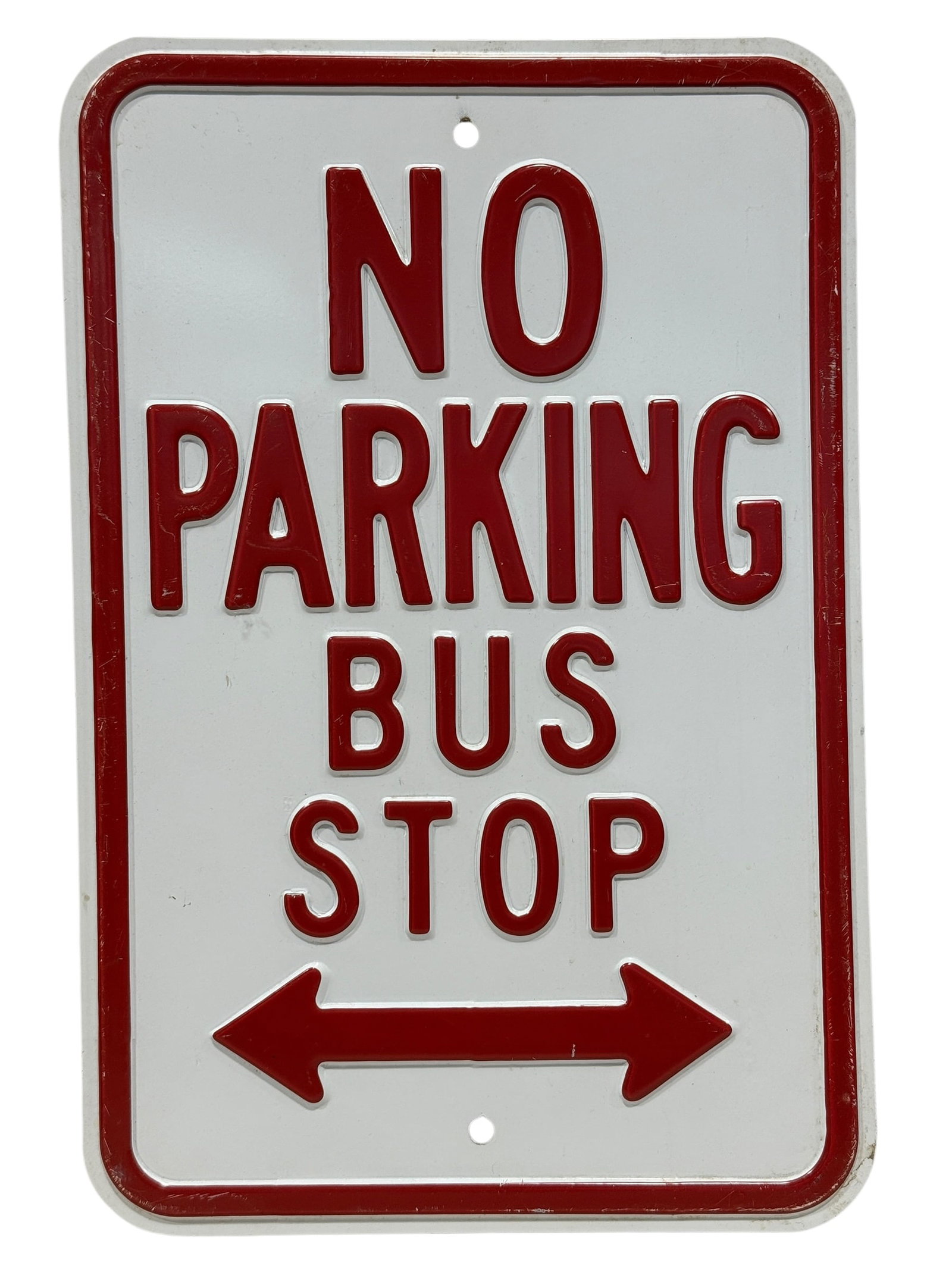 Vintage Embossed "No Parking Bus Stop" Double Arrow Metal Street Sign (1 of 6)