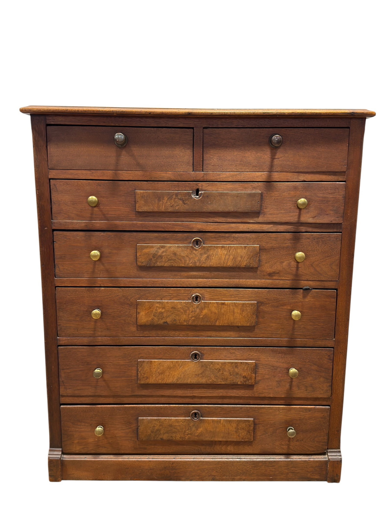 Antique Walnut & Burl Veneer Chest of Drawers (1 of 8)