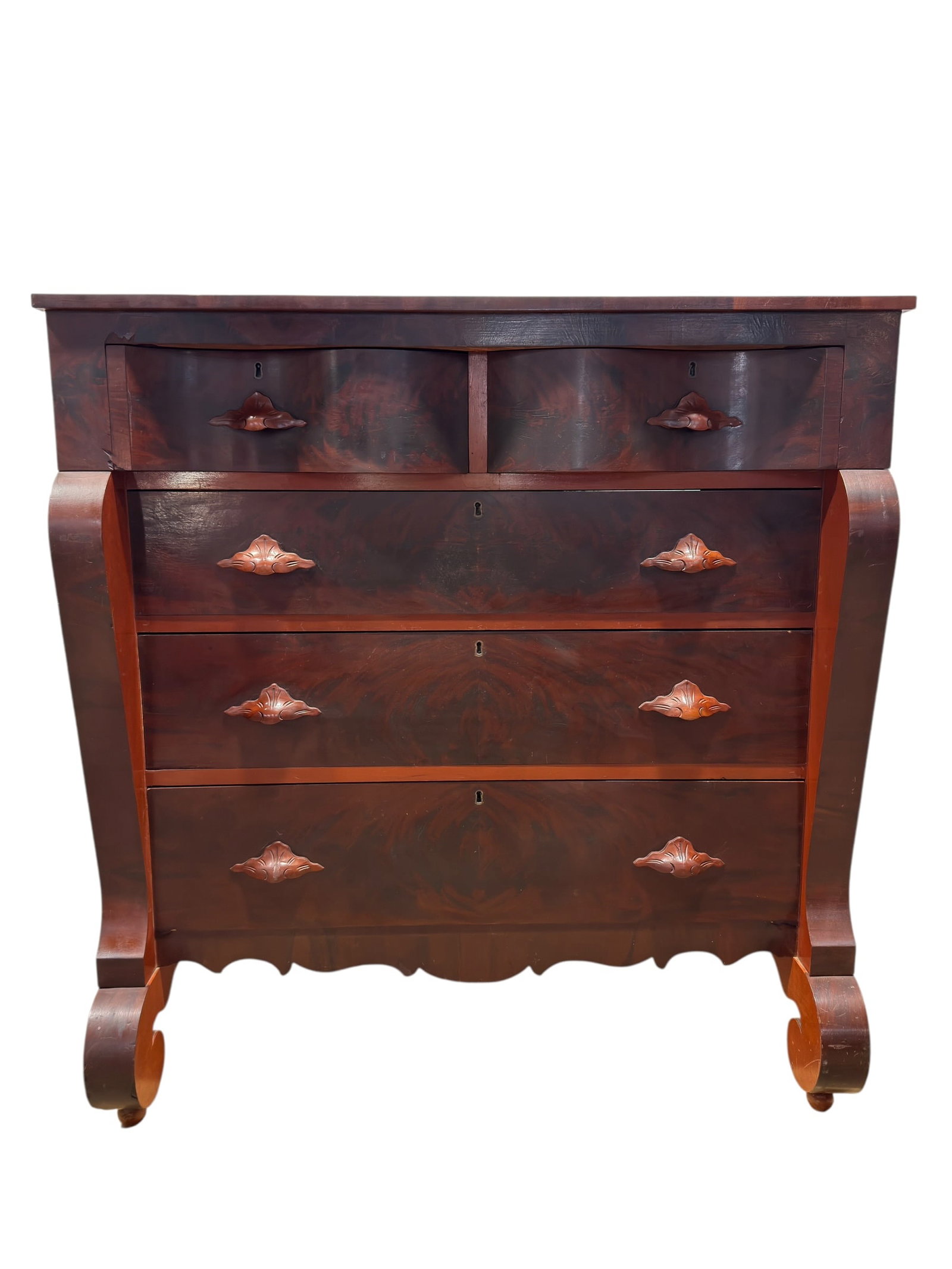 Antique Flame Mahogany Empire Chest of Drawers (1 of 9)