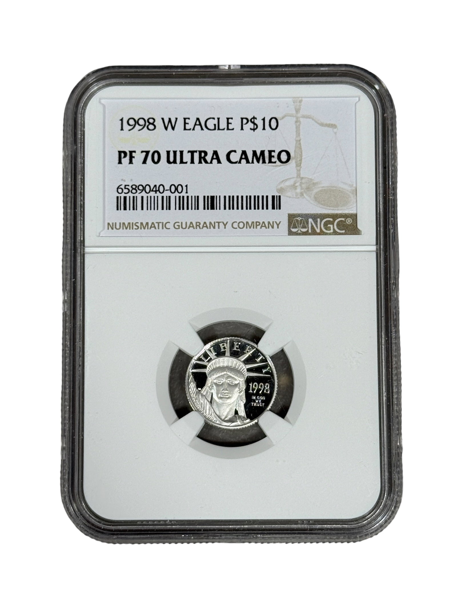 1998 W Eagle P $10 PF70 Ultra Cameo: 1998 W Eagle P $10 PF70 Ultra Cameo. Graded by Numastic Grading Co.