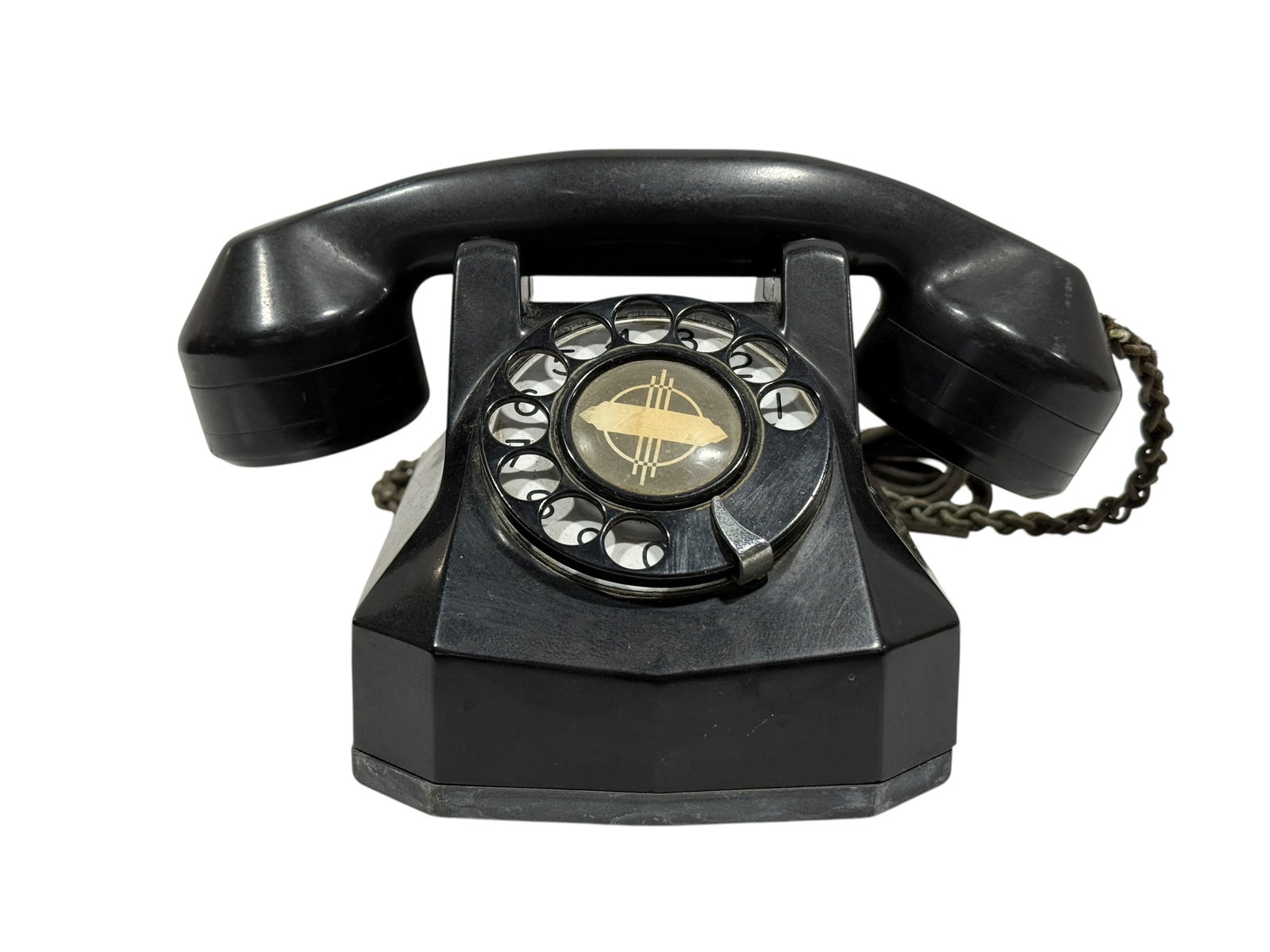Art Deco Style Black Rotary Desk Telephone with Braided Cord (1 of 6)