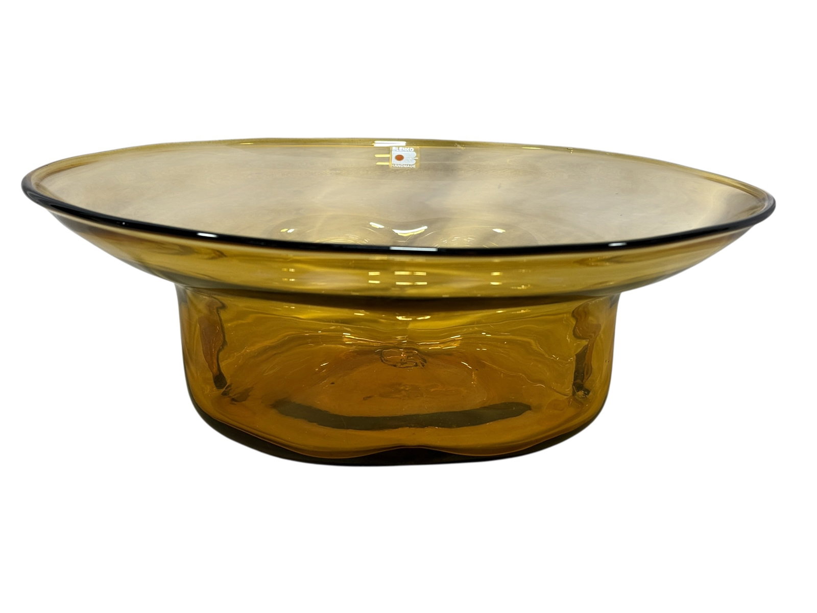 Vintage Blenko Amber Art Glass Pedestal Center Bowl (1 of 8)