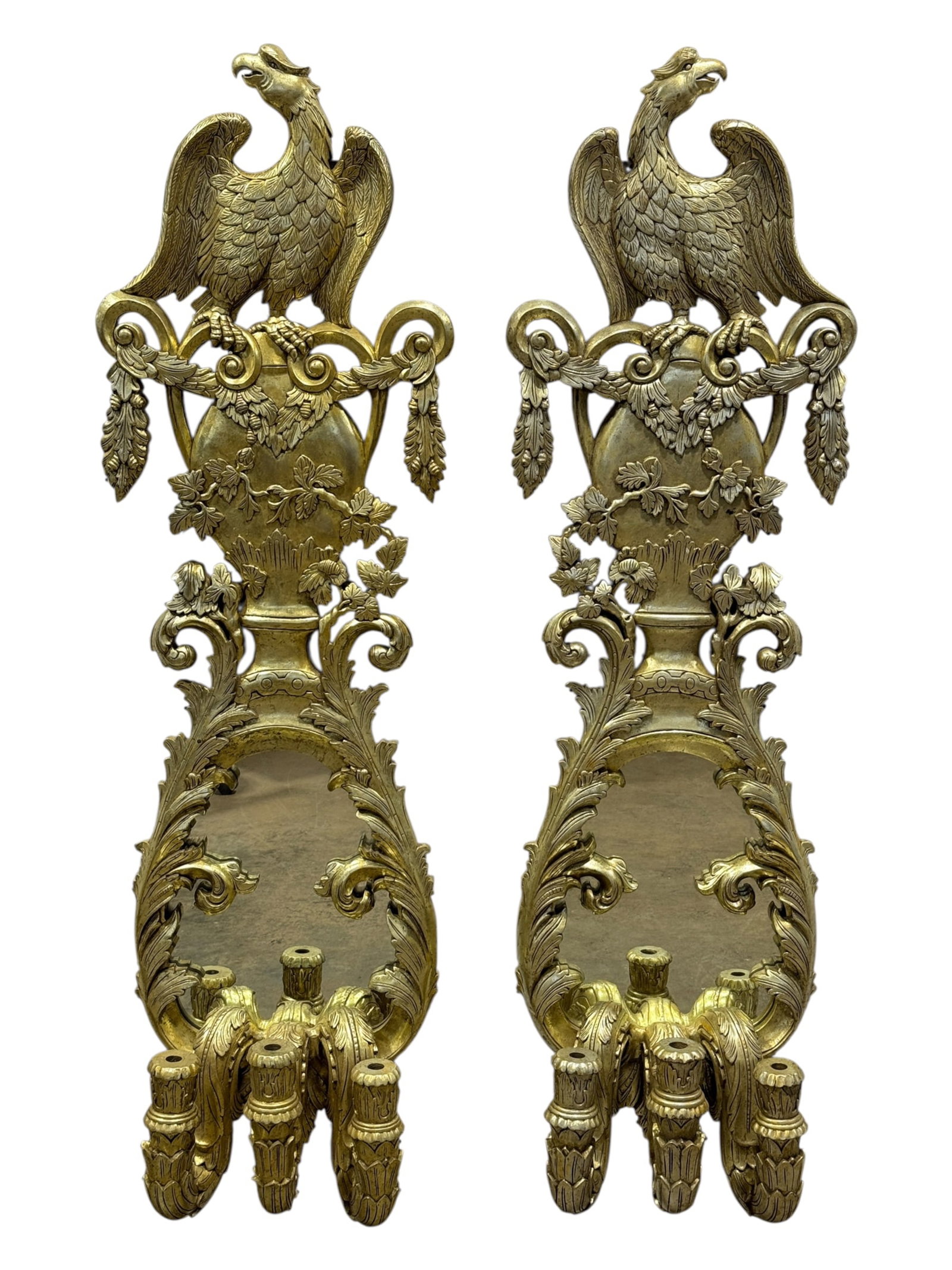 Pair of Monumental Federal Style Giltwood Eagle Girandole Mirrors w/ Candle Arms (1 of 11)