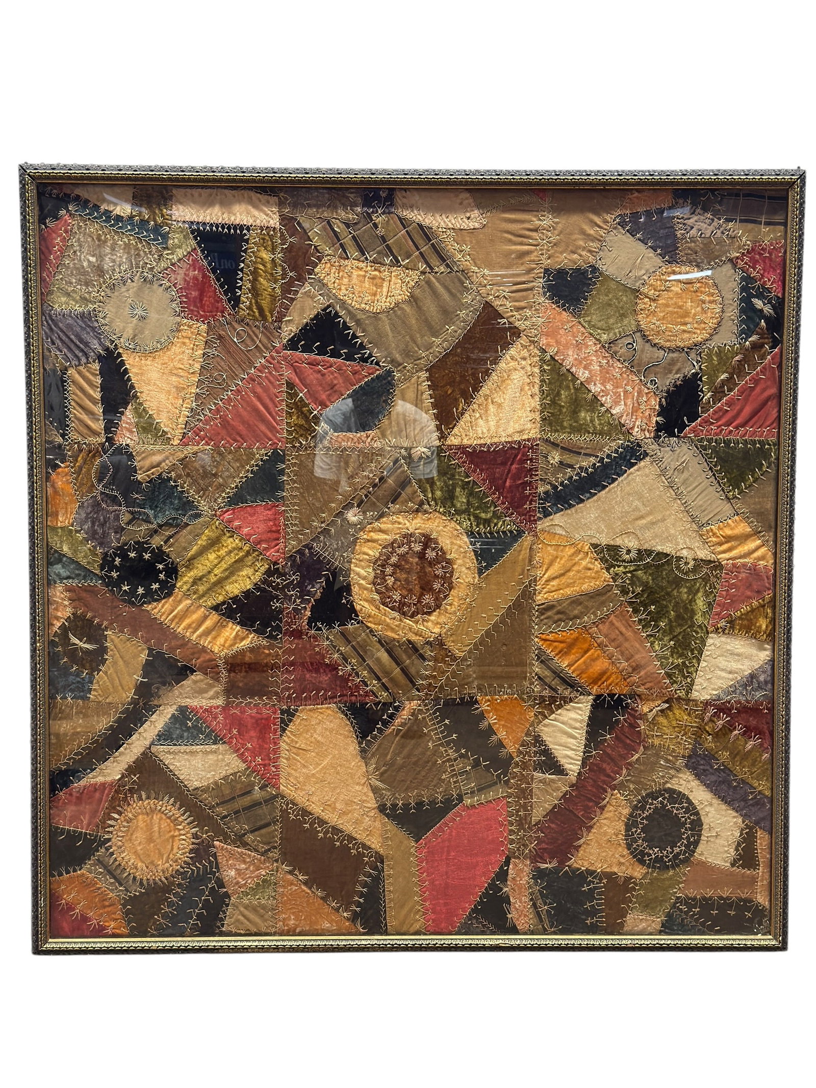 Circa 1915 Handmade "Crazy Quilt" Framed Textile (1 of 12)