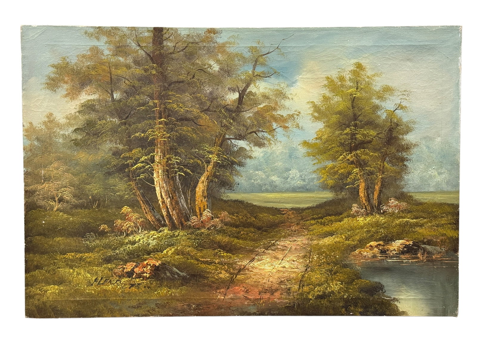 Signed Original Impressionist-Style Woodland Landscape Oil on Canvas (1 of 8)