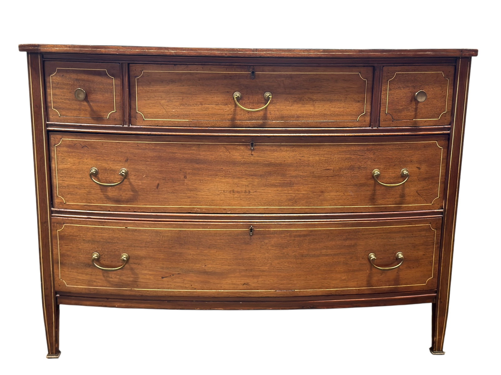 Antique Mahogany Inlaid Bowfront Chest of Drawers (1 of 12)
