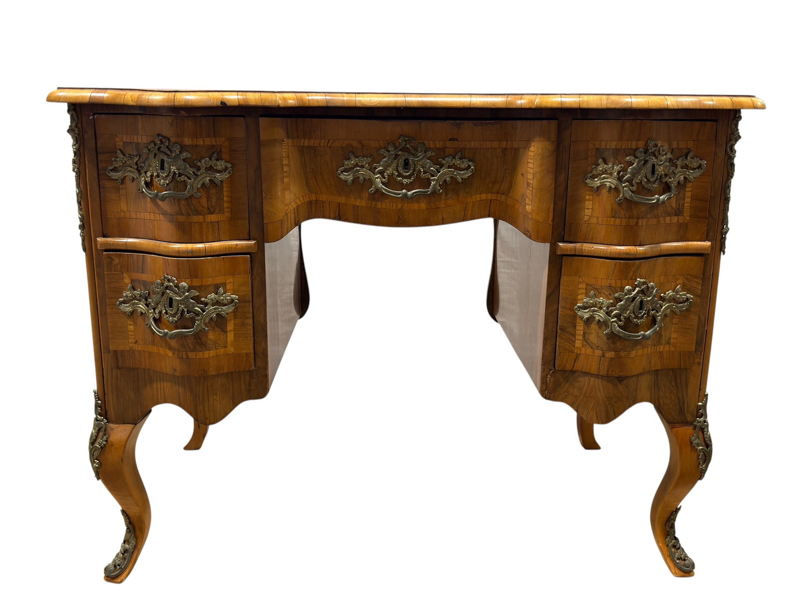 Fine 19th C. French Burlwood & Gilt-Bronze Mounted Serpentine Writing Desk (1 of 11)
