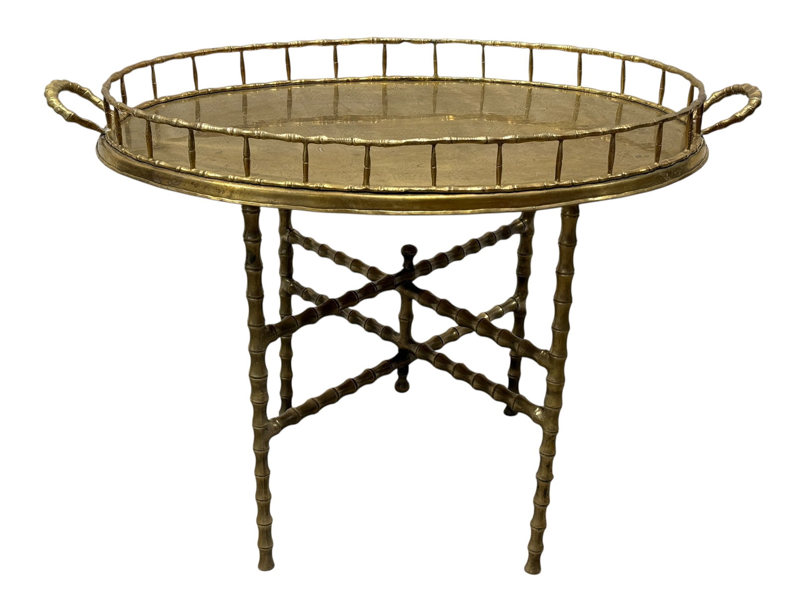 Mid-Century Hollywood Regency Engraved Brass Pineapple Tray Table (1 of 8)