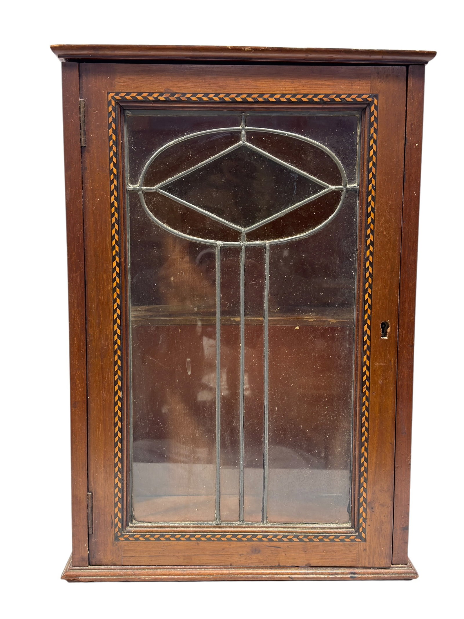 Vintage Arts & Crafts Inlaid Mahogany Stained Glass Smoker's Cabinet (1 of 9)