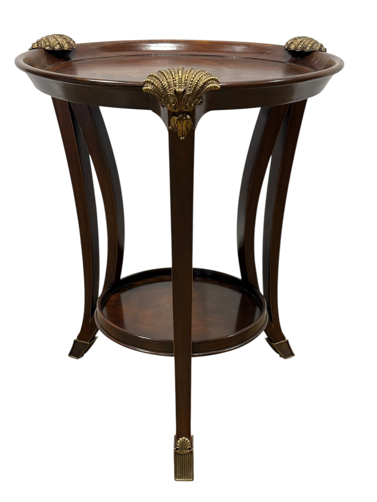 Fine Maitland-Smith Mahogany Tiered Accent Table with Cast Bronze Shell Mounts (1 of 10)