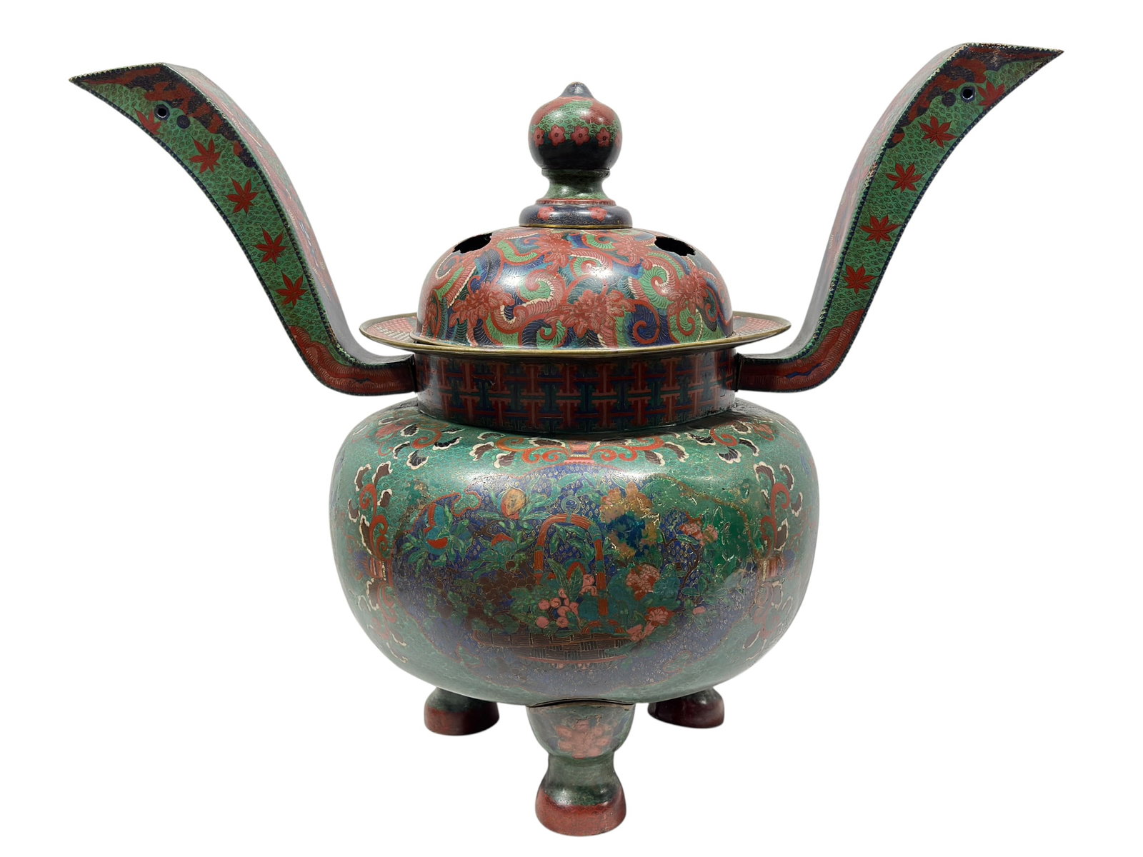 Large 19th C. Monumental Japanese Meiji Period Cloisonne Enamel Tripod Koro Censer (1 of 20)