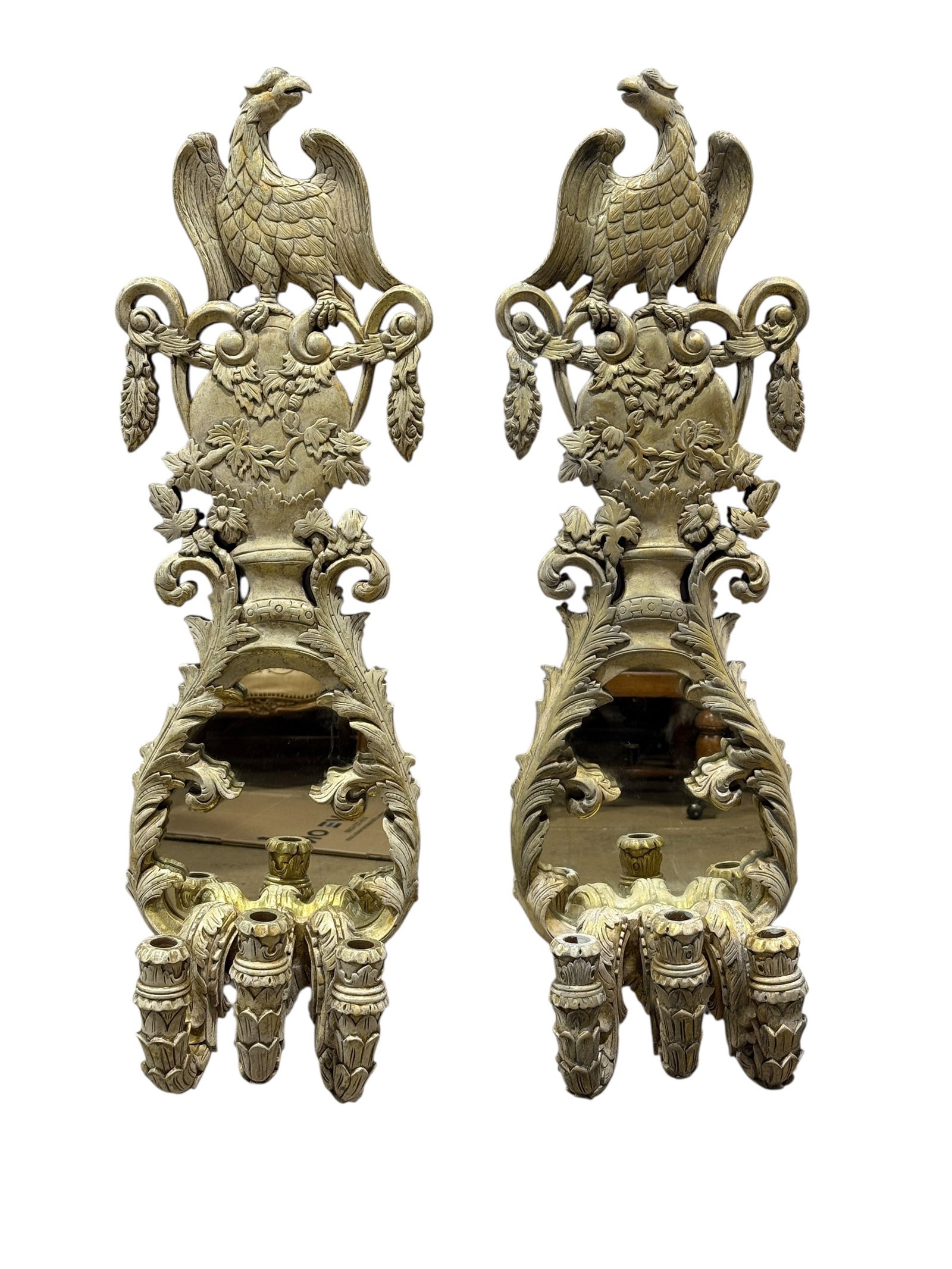 Pair of Small Federal Style Eagle Girandole Mirrors w/ Candle Arms (1 of 10)