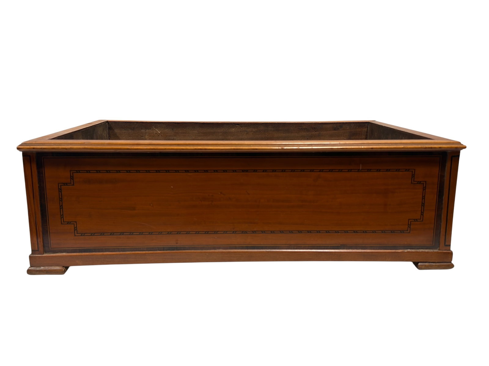 Late 19th Century Inlaid Wooden Document Box: A late 19th-century mahogany or walnut inlaid box, likely originally functioning as a high-quality campaign chest drawer insert or a substantial table-top document keeper. The rectangular box features
