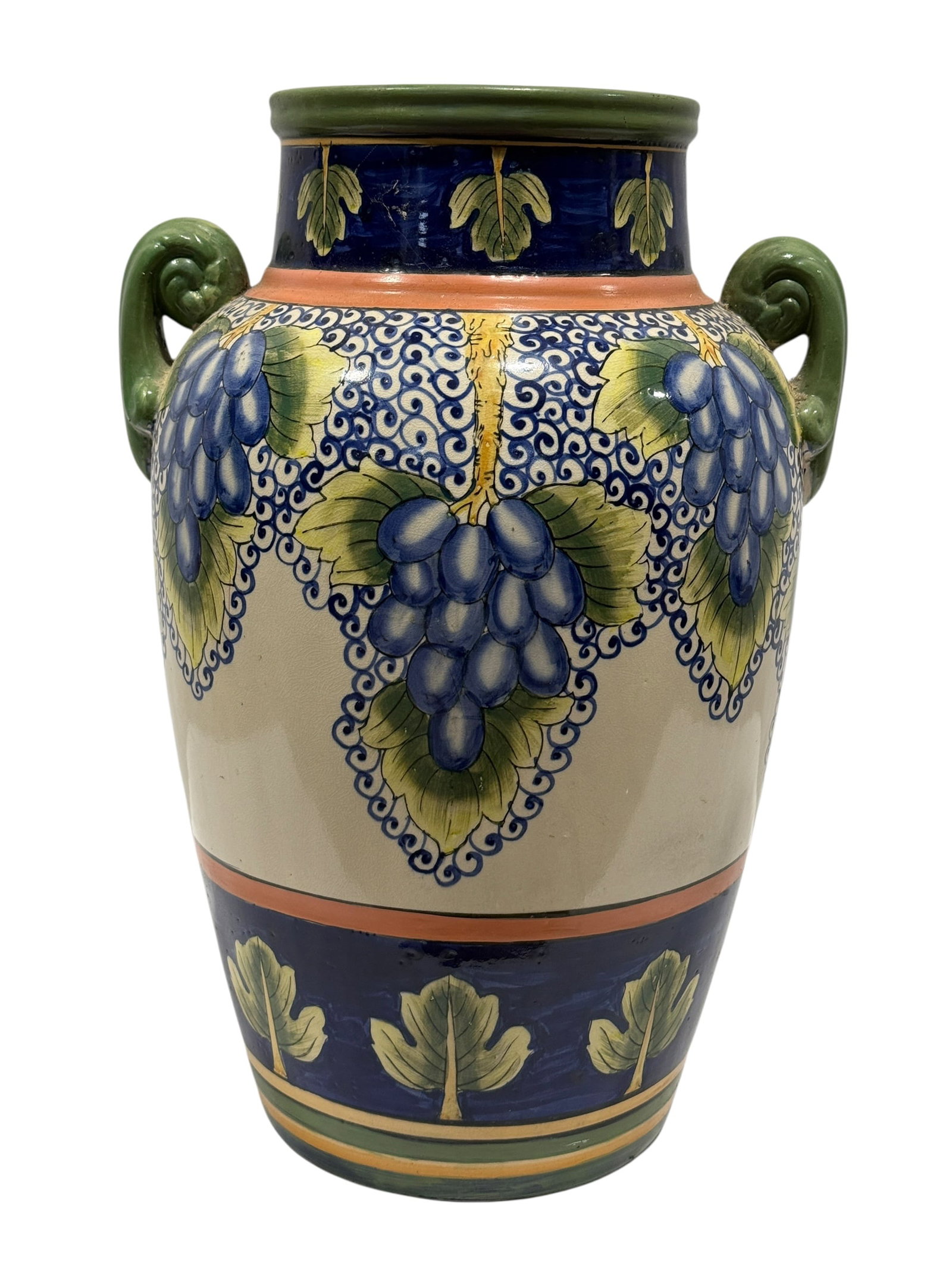 Large Italian Maiolica-Style Ceramic Grape Motif Amphora Vase (1 of 9)