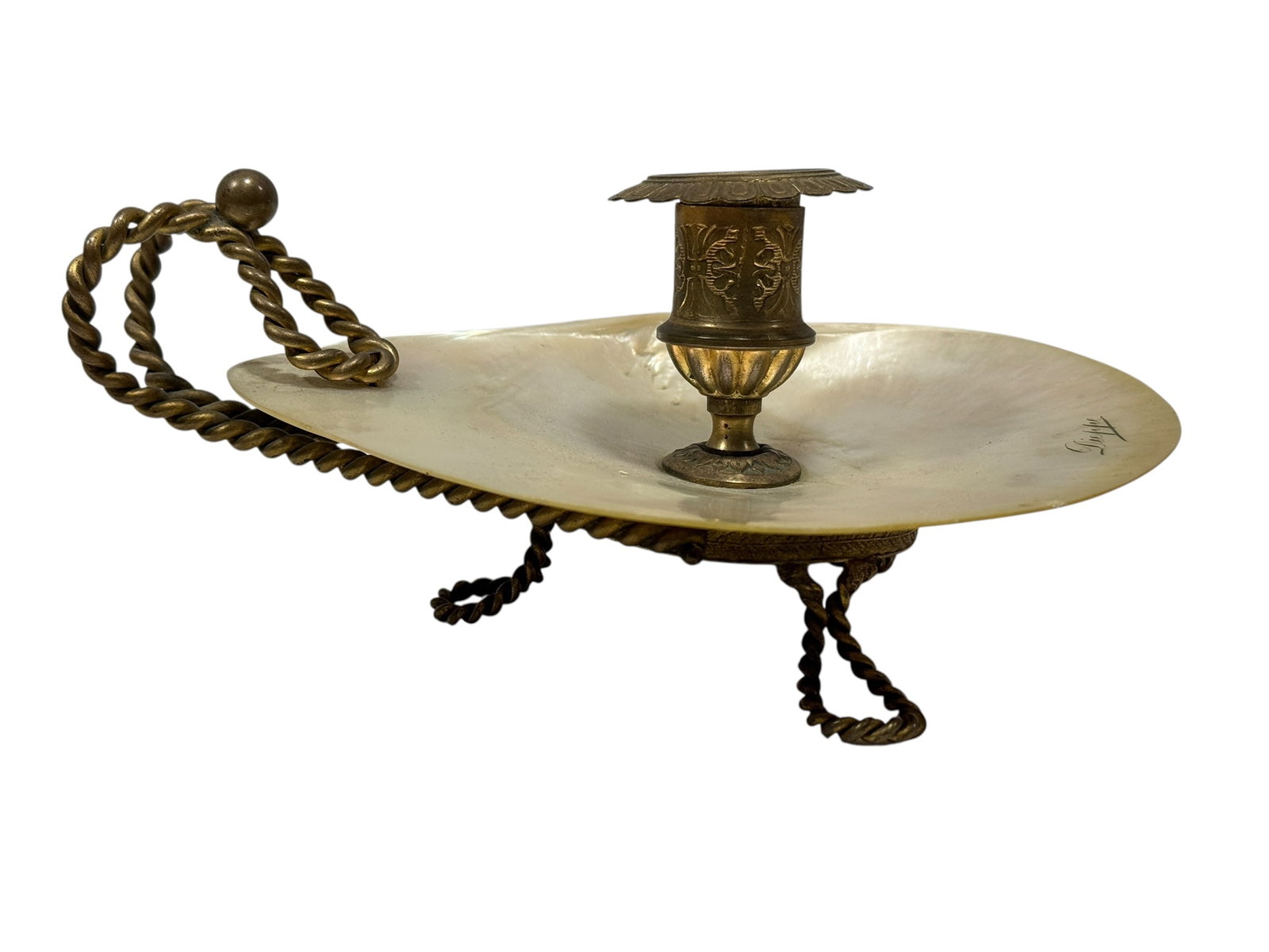 19th C. French Palais Royal Style Mother of Pearl "Dieppe" Grand Tour Souvenir Chamberstick (1 of 12)