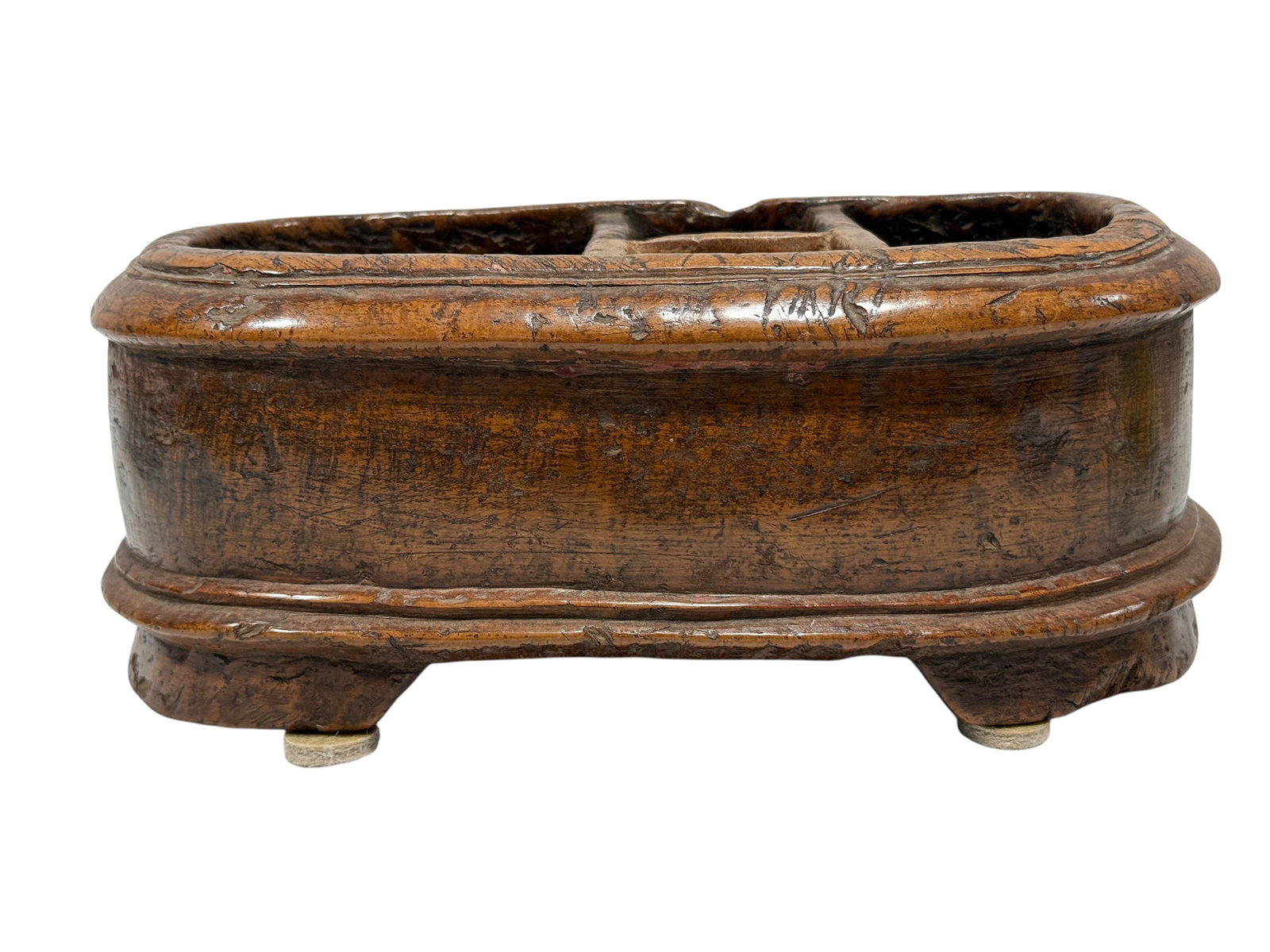 Antique Hand-Carved Burlwood Desk Organizer Caddy (1 of 7)