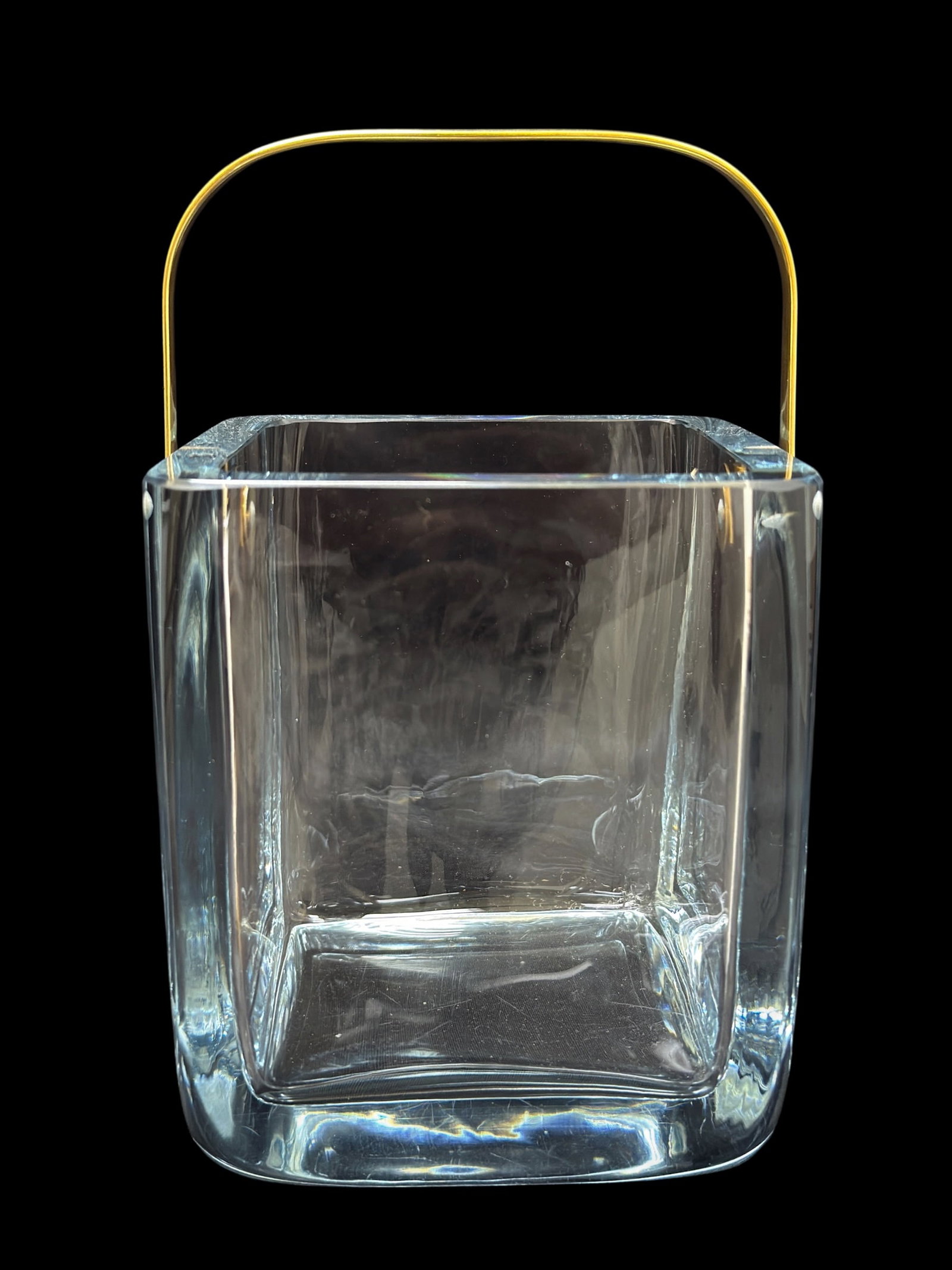 RARE Cartier Signed Crystal Square Ice Bucket w/ Metal Handle (1 of 9)