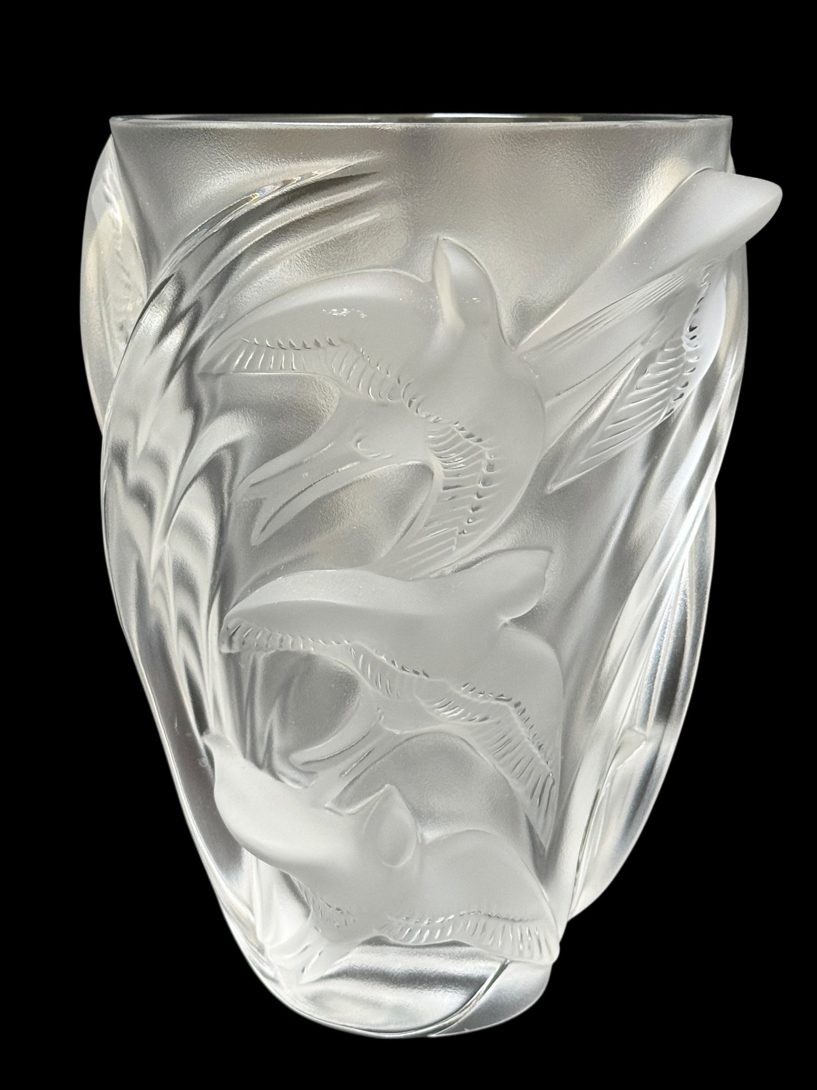 Signed Lalique "Martinets" Frosted Crystal Bird Vase (1 of 9)