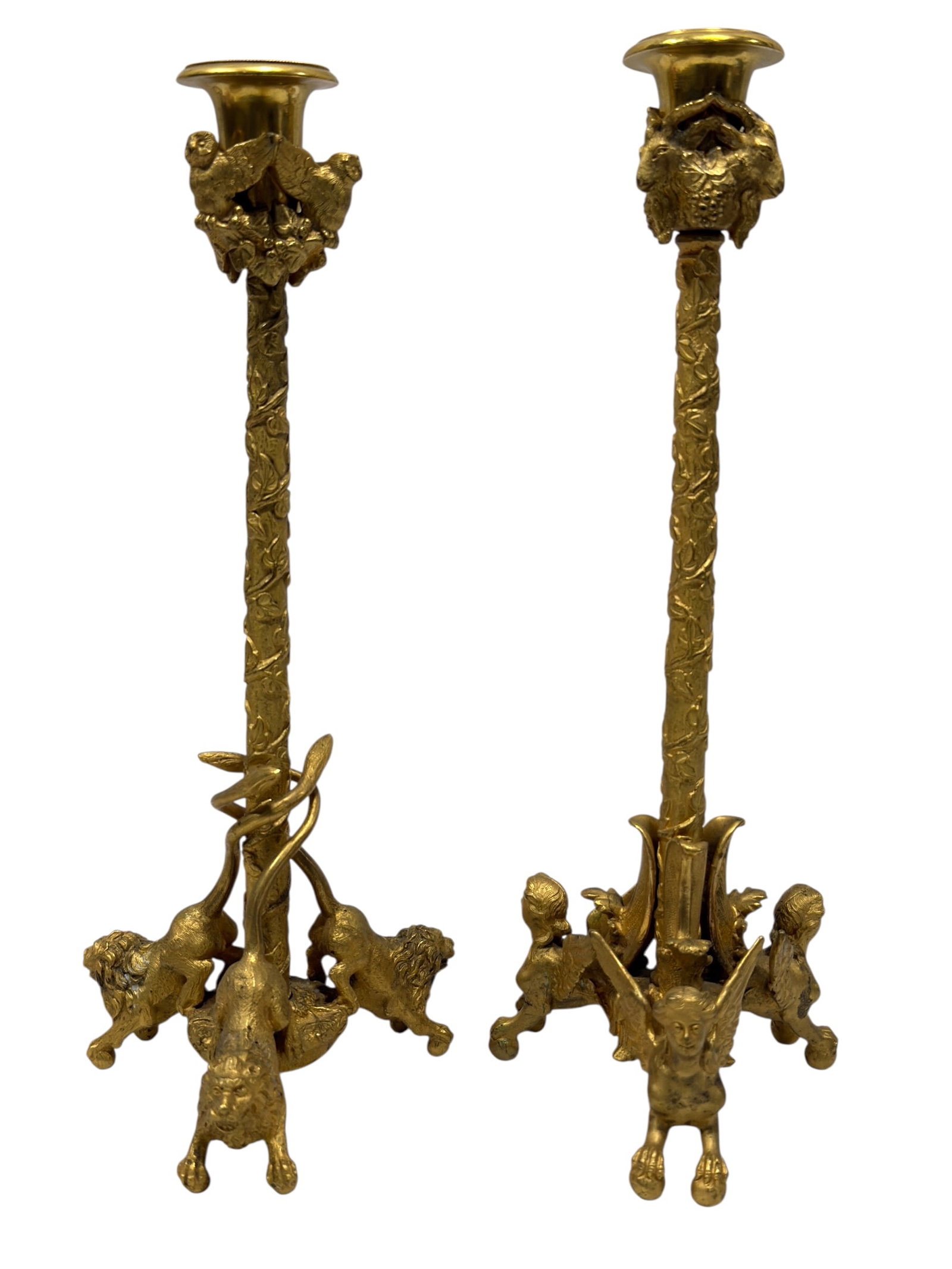 Pair of French Empire Style Gilt Bronze Candlesticks w/ Mythological Motifs (1 of 15)