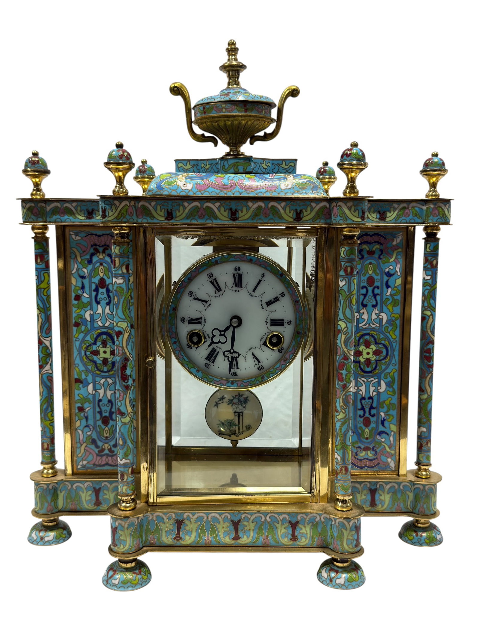 Late 19th-Early 20th C. French-Style Cloisonné Enamel Brass Desk Clock (1 of 15)