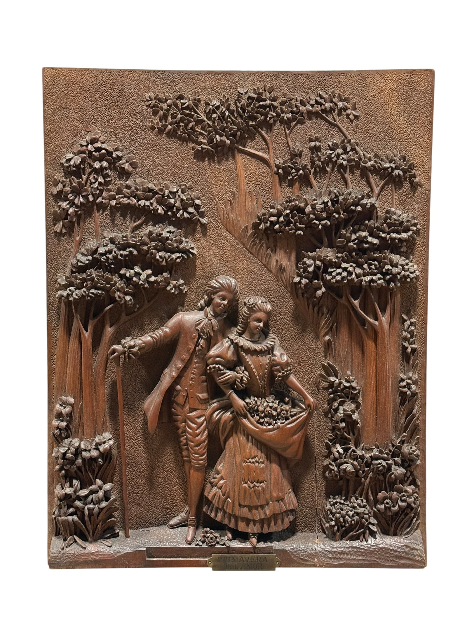Large Hand-Carved Wood Relief Plaque "Primavera del Amor" (Spring of Love) (1 of 13)