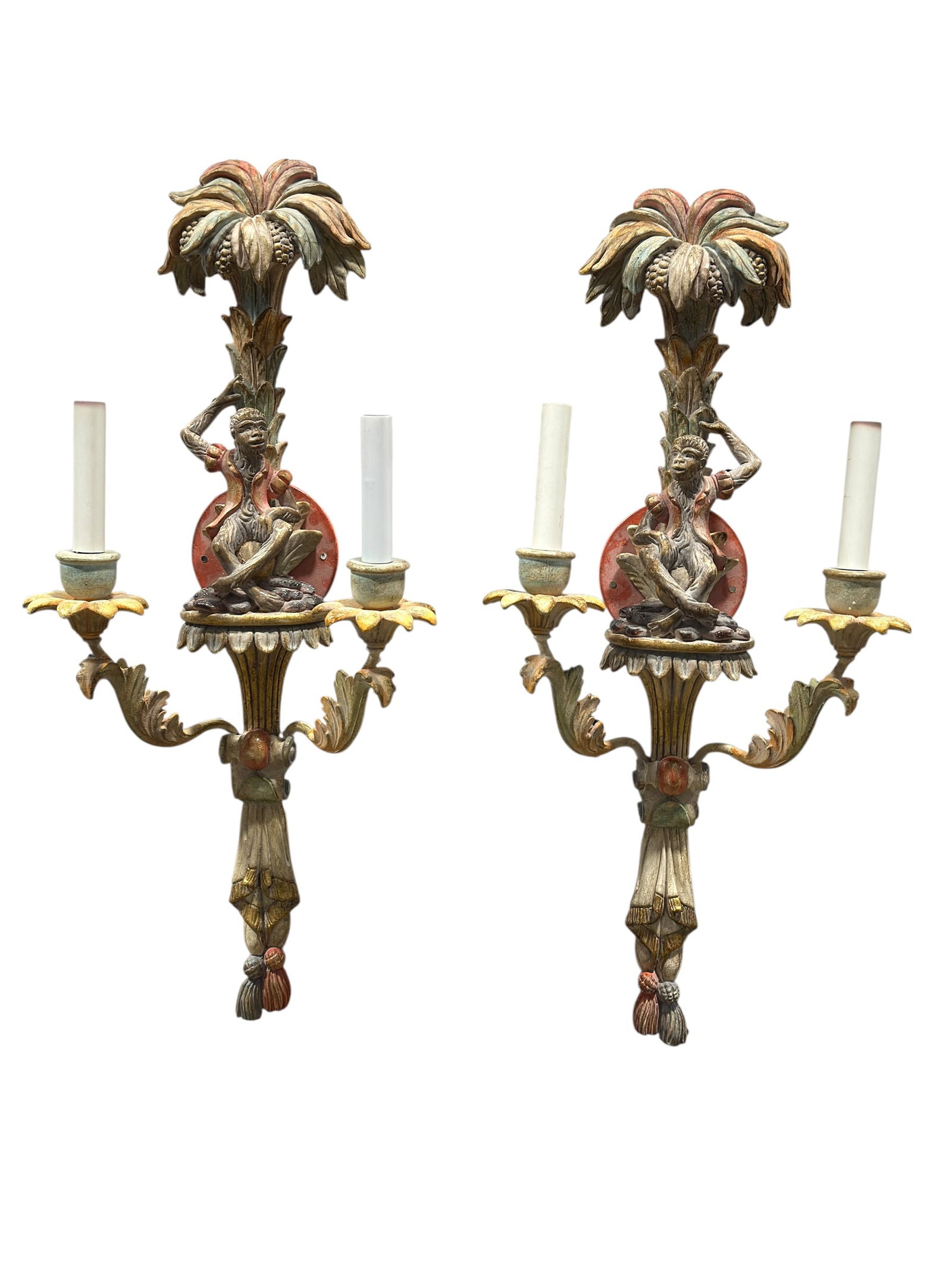 Pair of Mid-Century Italian Carved & Painted Wood Monkey Sconces (1 of 9)