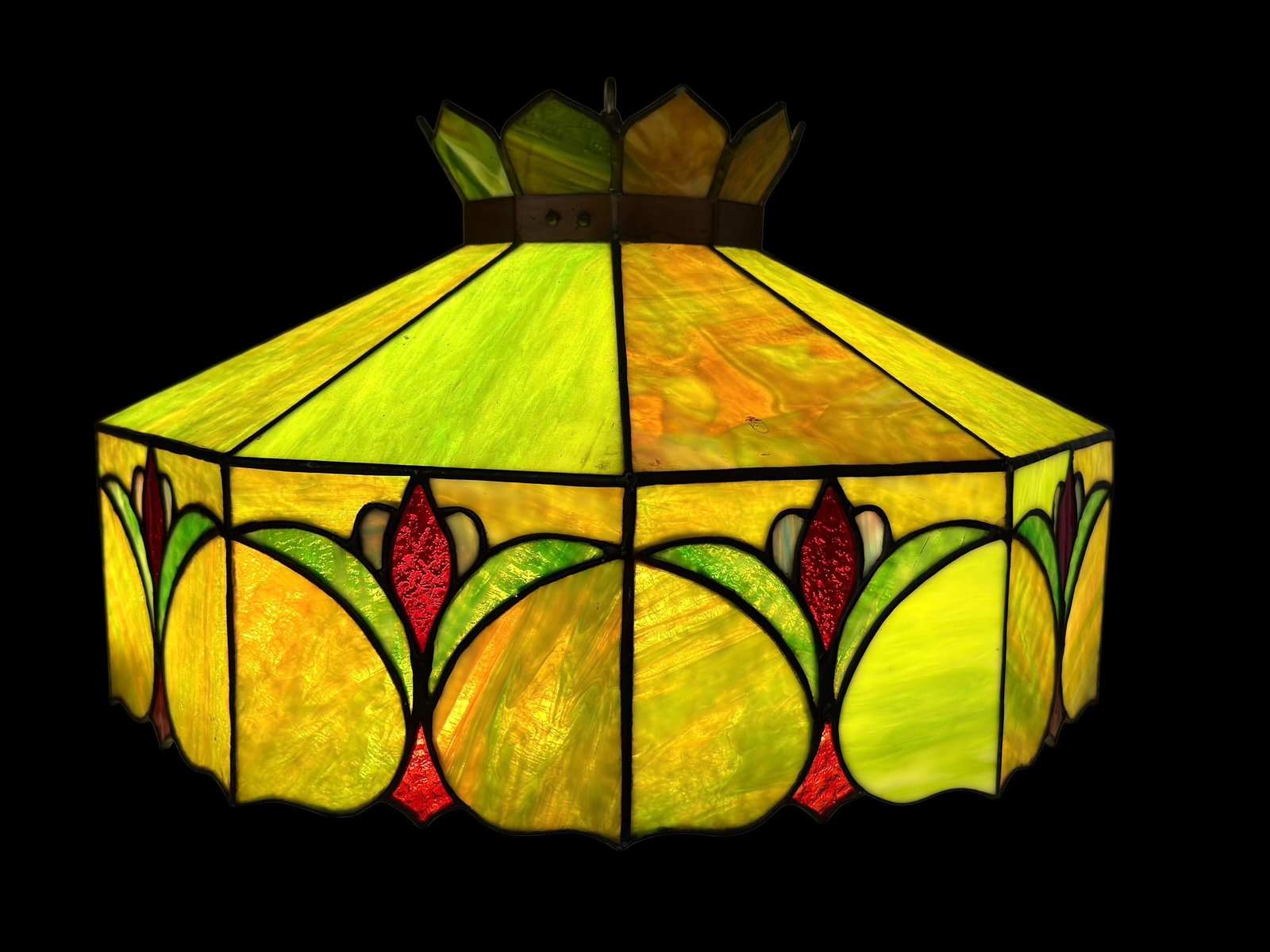 Early 20th C. Arts & Crafts Floral Stylized Leaded Slag Glass Shade (1 of 14)