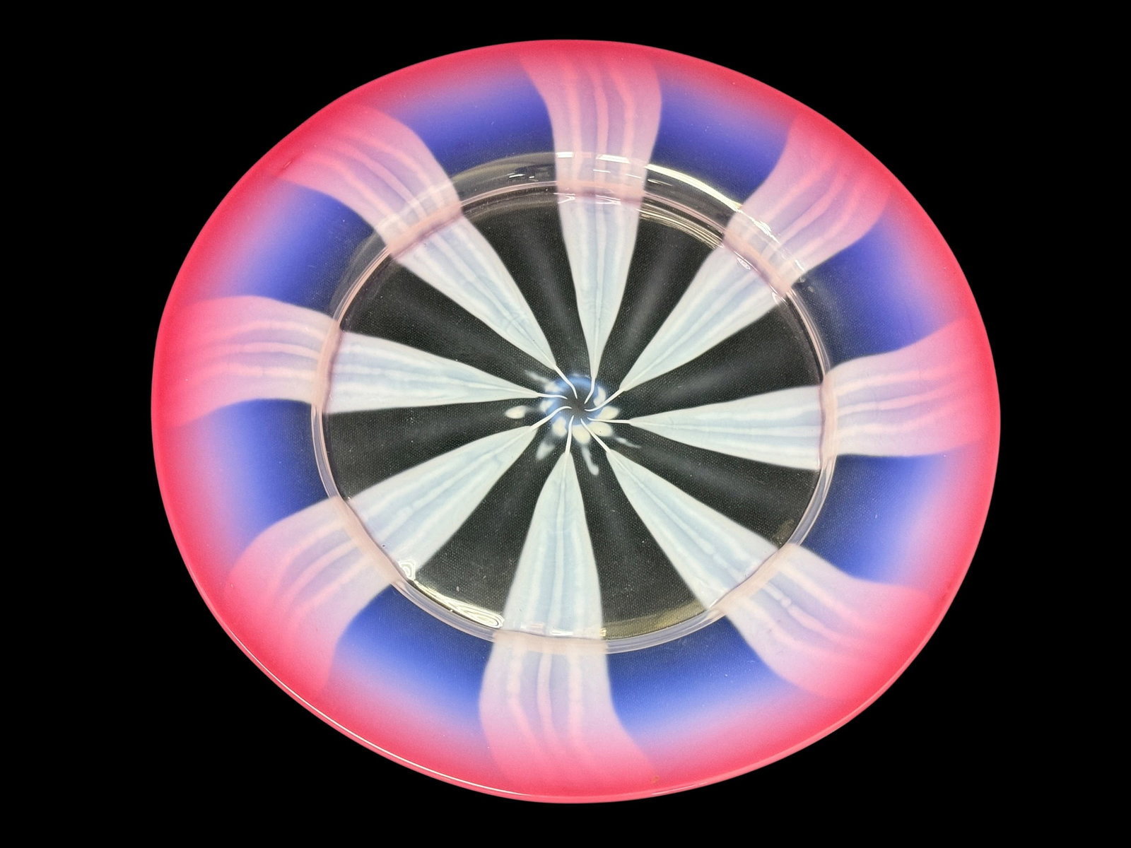 Louis Comfort Tiffany Favrile Pastel Glass Plate: This is an exceptional example of a blown art glass pastel plate from Tiffany Studios, showcasing Louis Comfort Tiffany's late-period mastery of soft, translucent color palettes. Moving away from the 