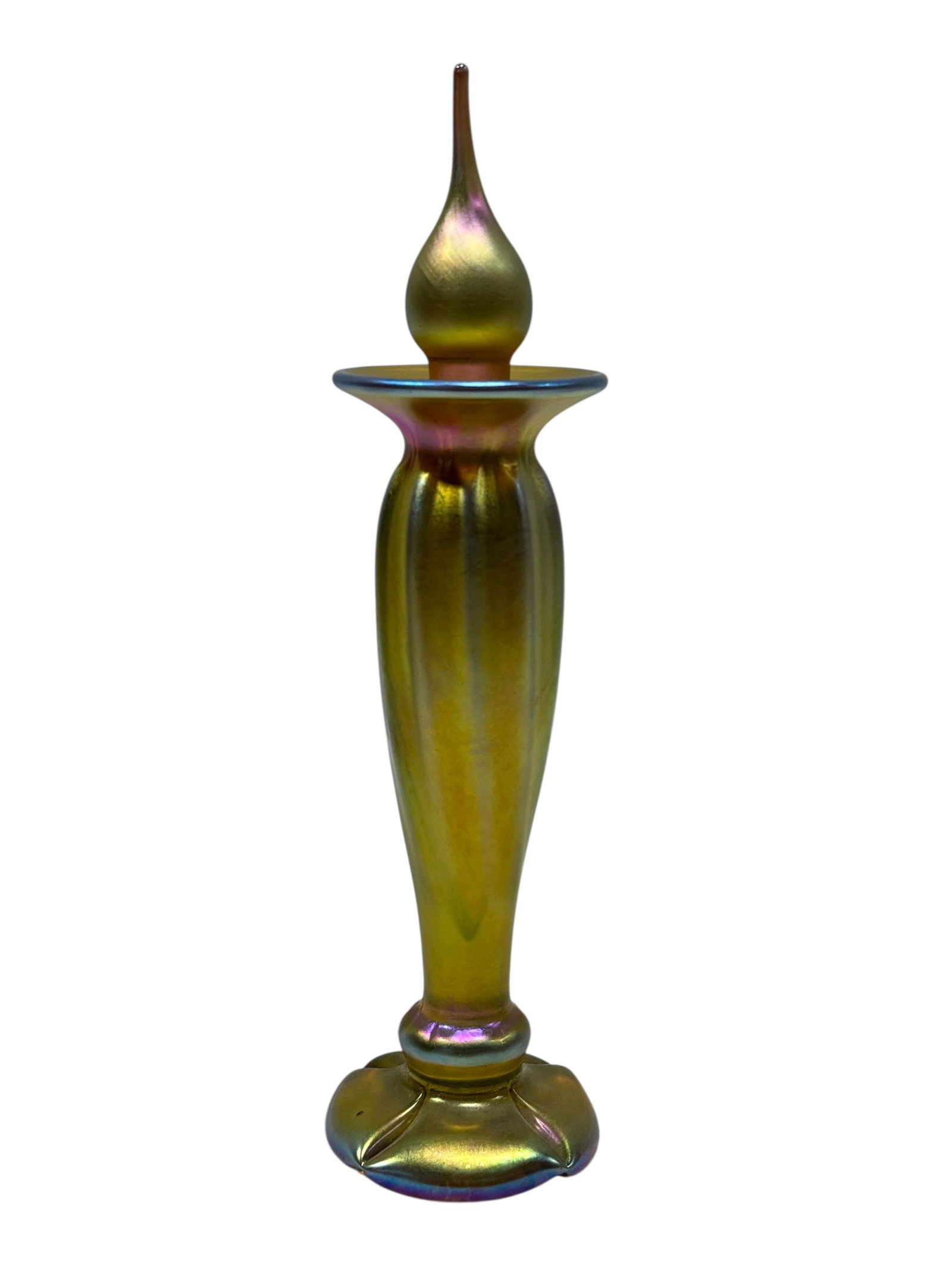 Signed Zephyr Studios Gold Aurene Uranium Glass Perfume Bottle (1 of 13)