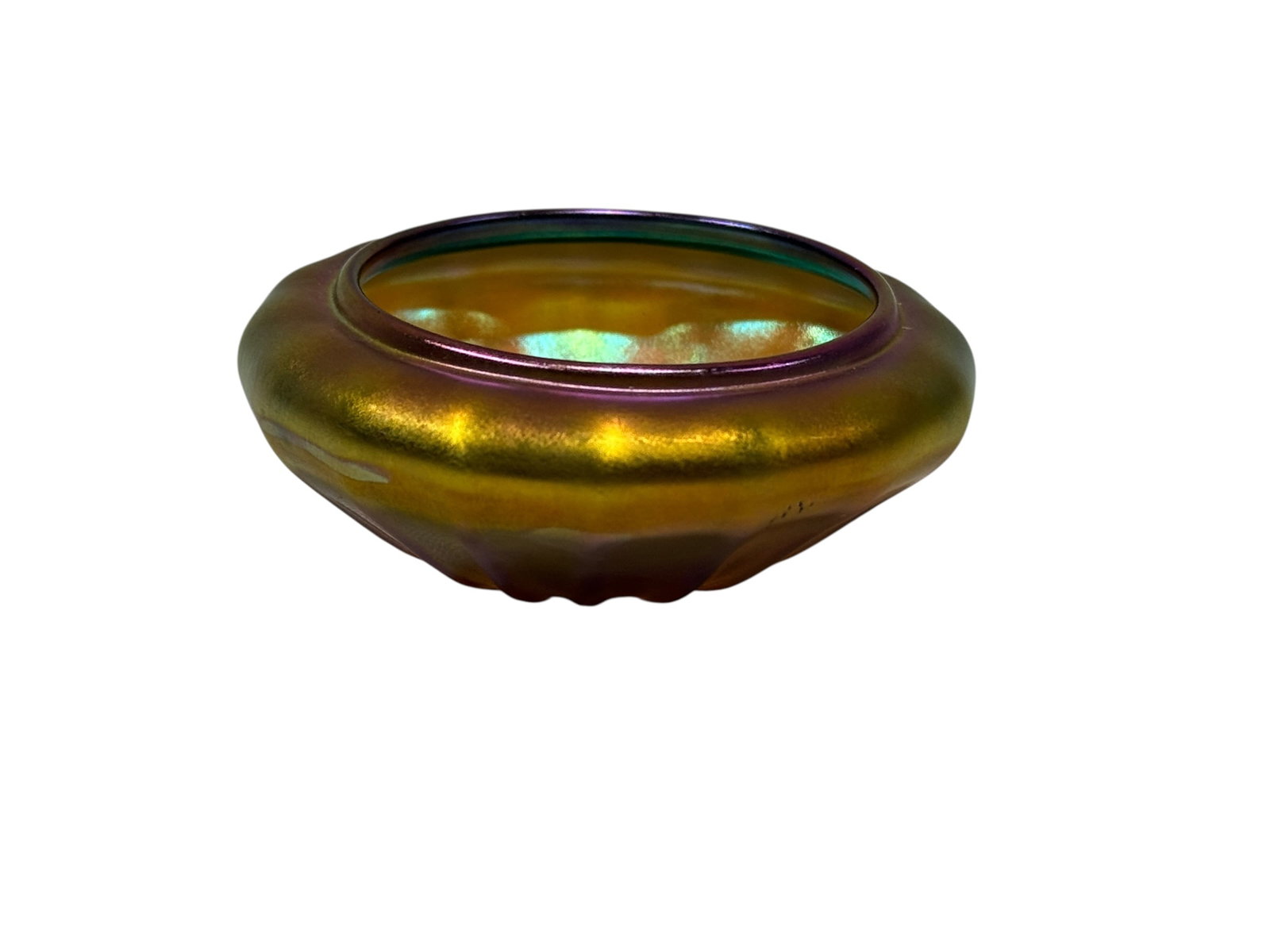 Quezel Iridescent Gold Art Glass Ribbed Open Salt Cellar (1 of 5)