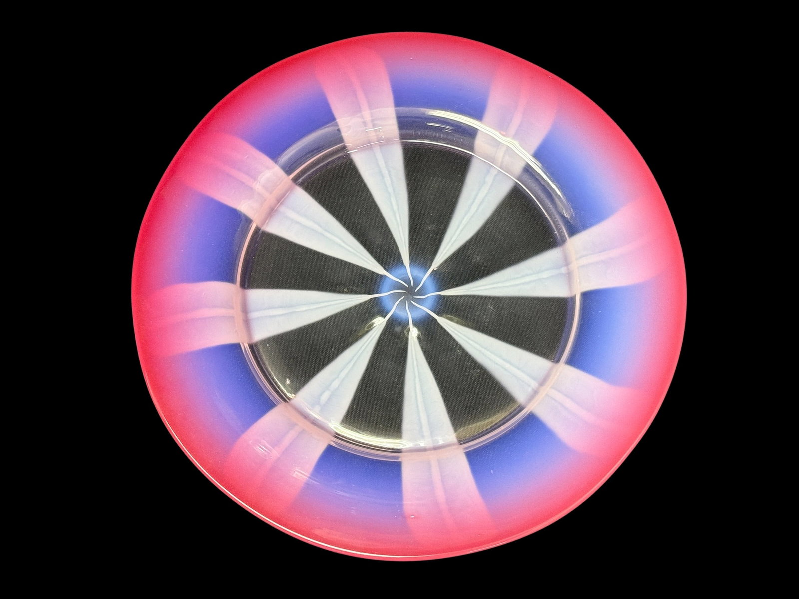 Louis Comfort Tiffany Favrile Pastel Glass Plate: This is an exceptional example of a blown art glass pastel plate from Tiffany Studios, showcasing Louis Comfort Tiffany's late-period mastery of soft, translucent color palettes. Moving away from the 