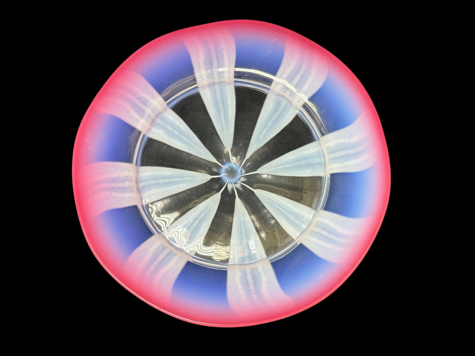 Louis Comfort Tiffany Favrile Pastel Glass Plate: This is an exceptional example of a blown art glass pastel plate from Tiffany Studios, showcasing Louis Comfort Tiffany's late-period mastery of soft, translucent color palettes. Moving away from the 