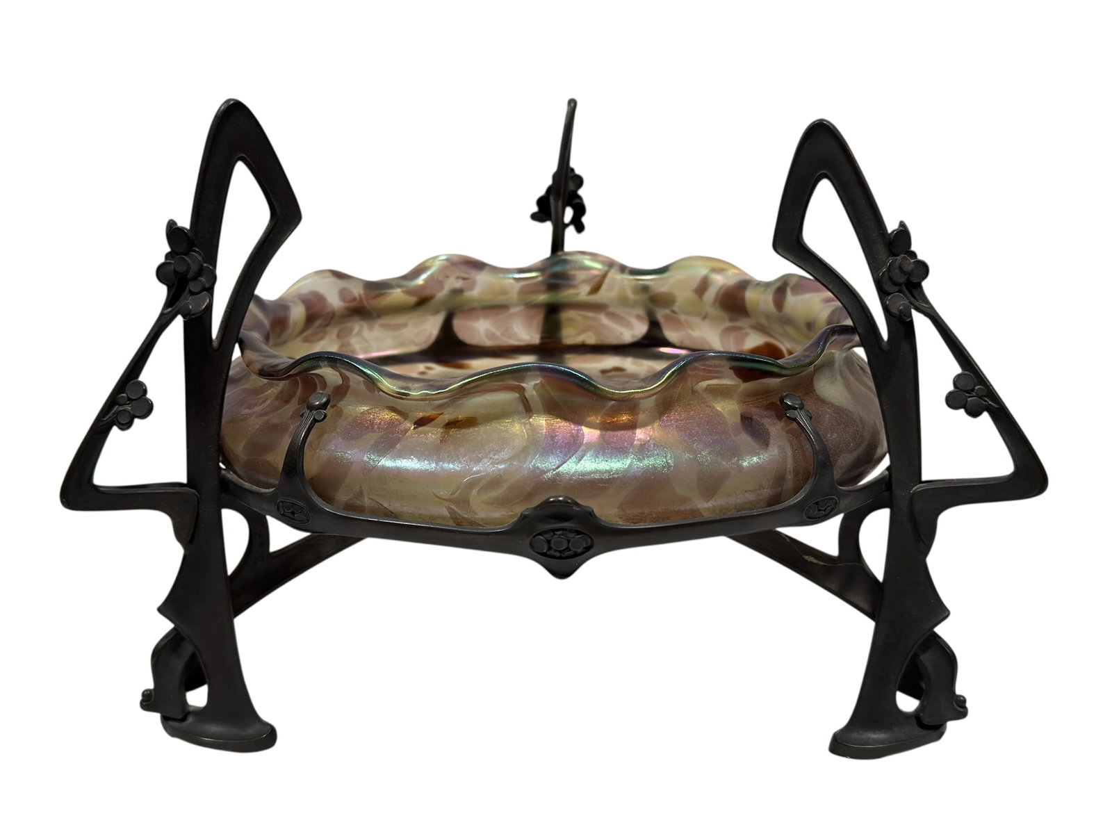 Loetz Bronze Mounted "Phanomen" Iridescent Uranium Bowl (1 of 14)