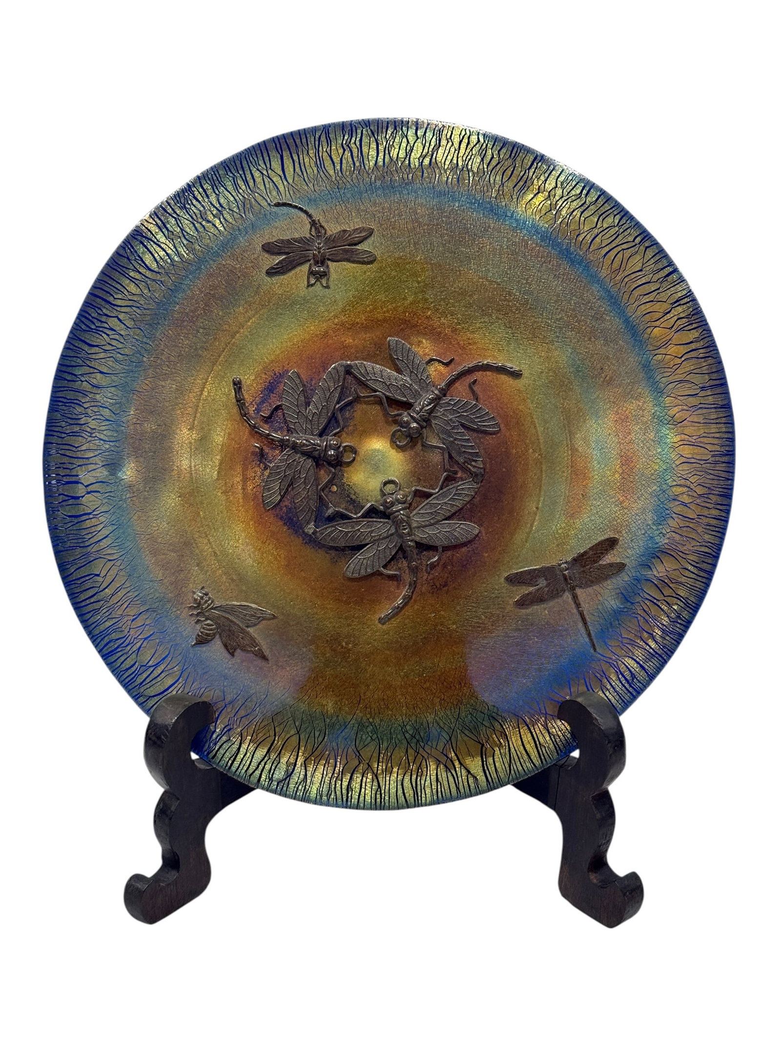 Very Rare Tiffany Glass & Decorating Co. Bronze Dragonfly & Favrile Glass Plate, c. 1890s (1 of 14)