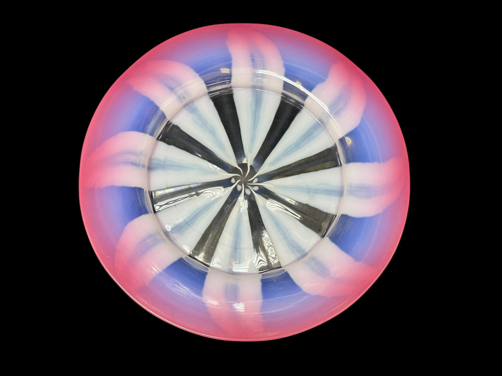 Louis Comfort Tiffany Favrile Pastel Glass Plate: This is an exceptional example of a blown art glass pastel plate from Tiffany Studios, showcasing Louis Comfort Tiffany's late-period mastery of soft, translucent color palettes. Moving away from the 