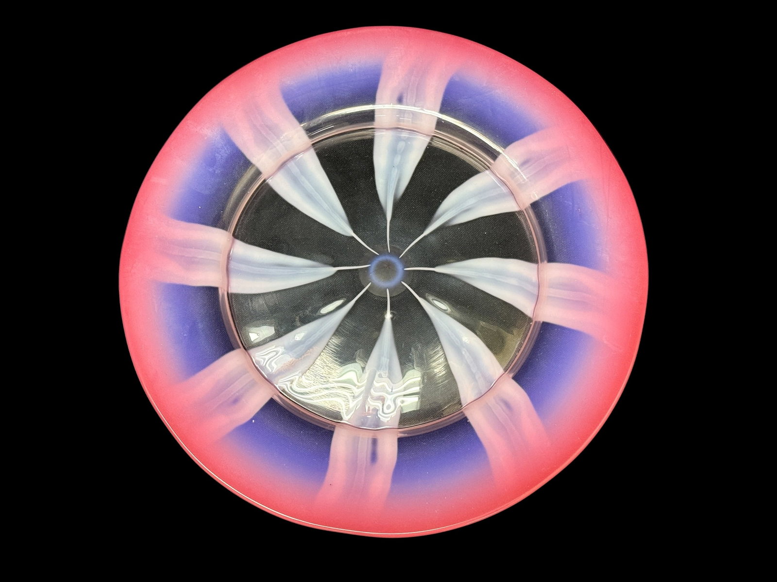 Louis Comfort Tiffany Favrile Pastel Glass Plate: This is an exceptional example of a blown art glass pastel plate from Tiffany Studios, showcasing Louis Comfort Tiffany's late-period mastery of soft, translucent color palettes. Moving away from the 