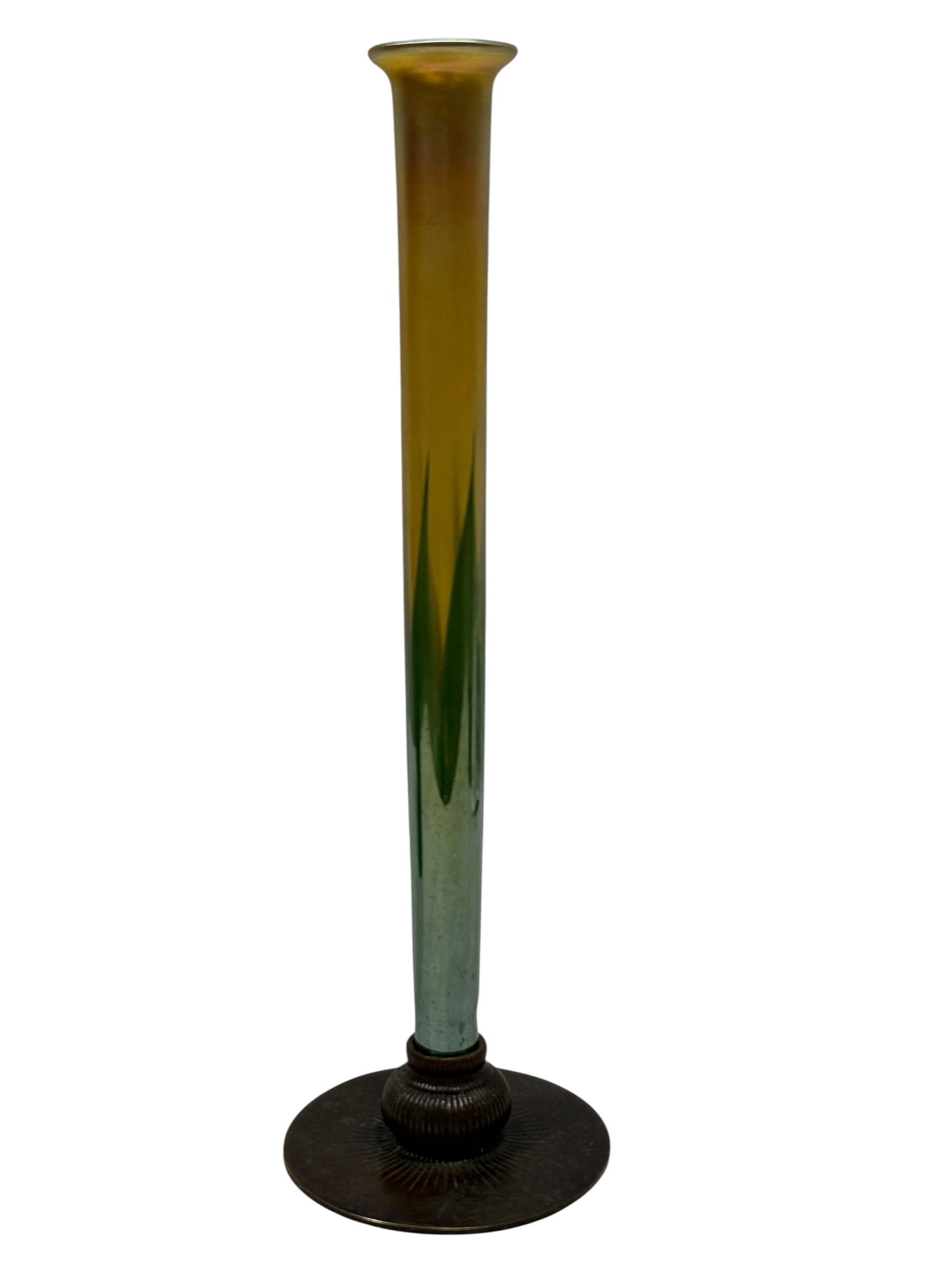 Tiffany Studios Favrile Glass Bud Vase in Gilt Bronze "Radial" Base (1 of 12)