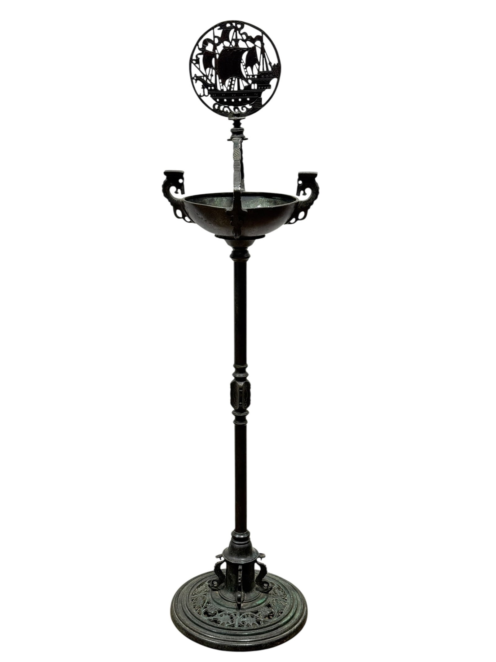 Signed Oscar B. Bach Art Deco Patinated Cast Bronze Pedestal Smoking Stand (1 of 13)