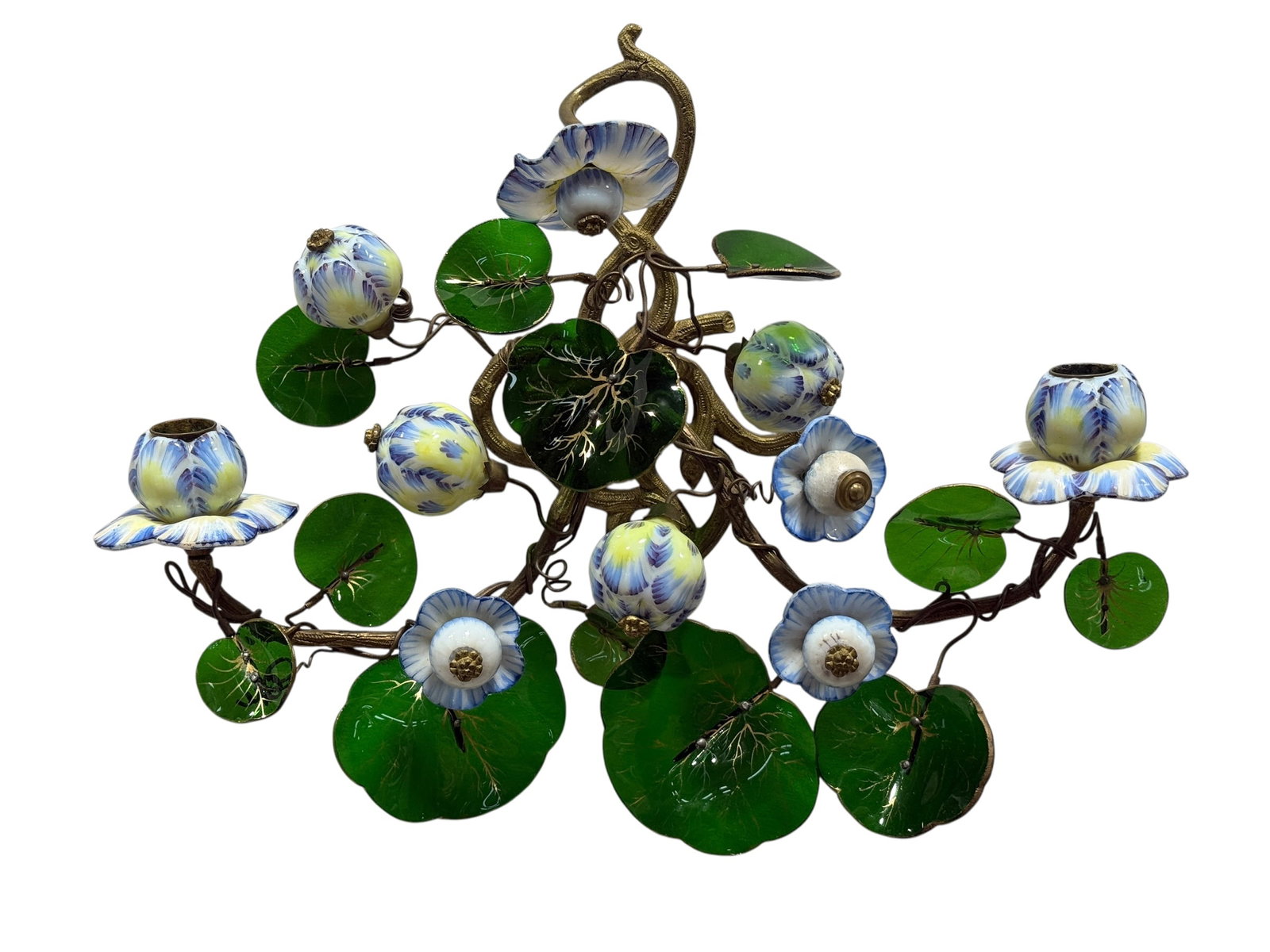 Early 20th C. French Art Nouveau Gilt Bronze Art Glass 2 Arm Candle Sconce (1 of 11)