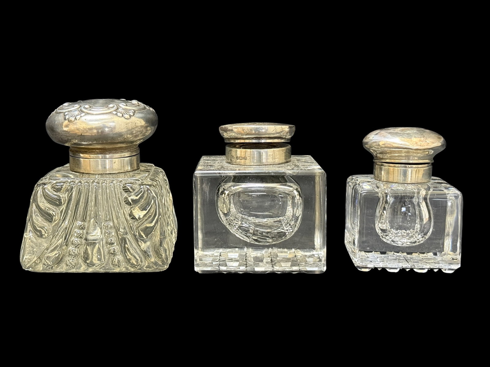 (3) Late 19th & Early 20th C. Sterling Silver-Mounted Cut Glass Inkwells (1 of 18)