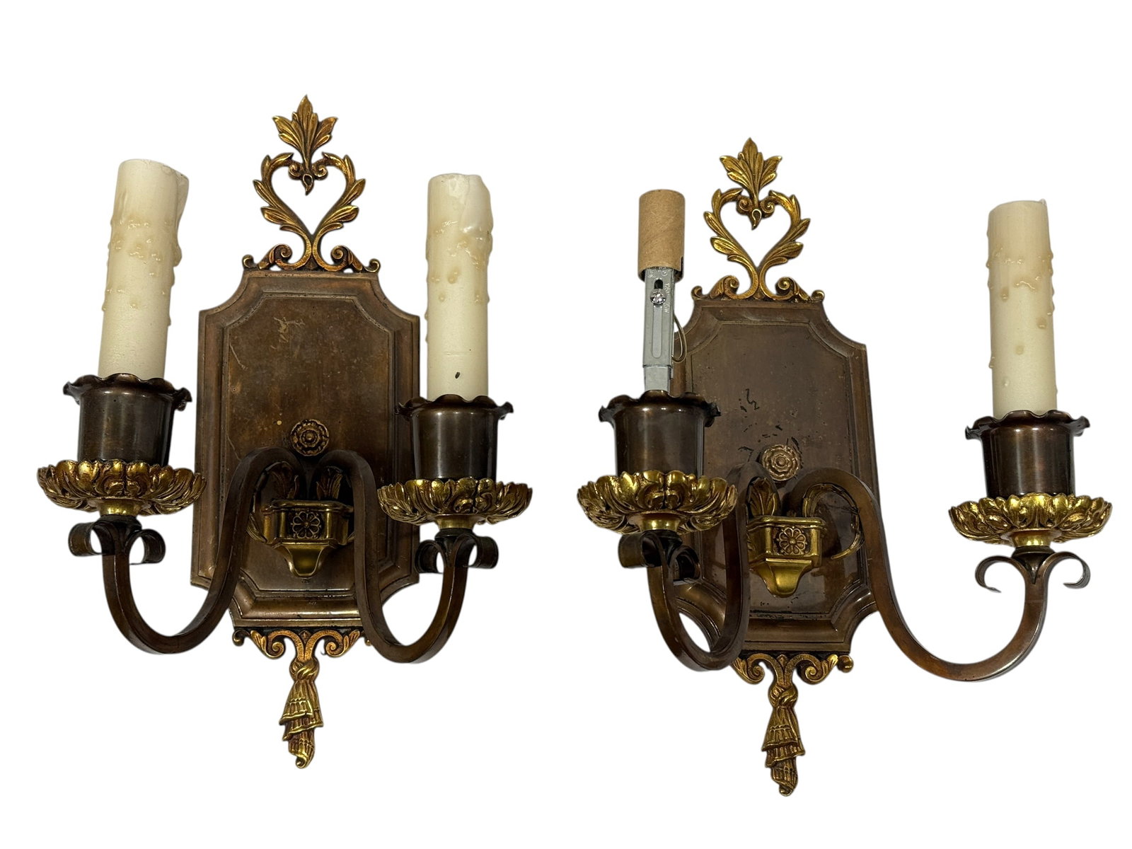 Pair of 1920s French Style Neoclassical Two-Light Brass Sconces (1 of 10)