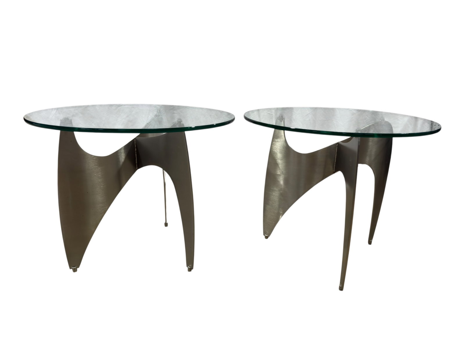 Pair of Postmodern Brushed Metal and Glass End Tables (1 of 5)