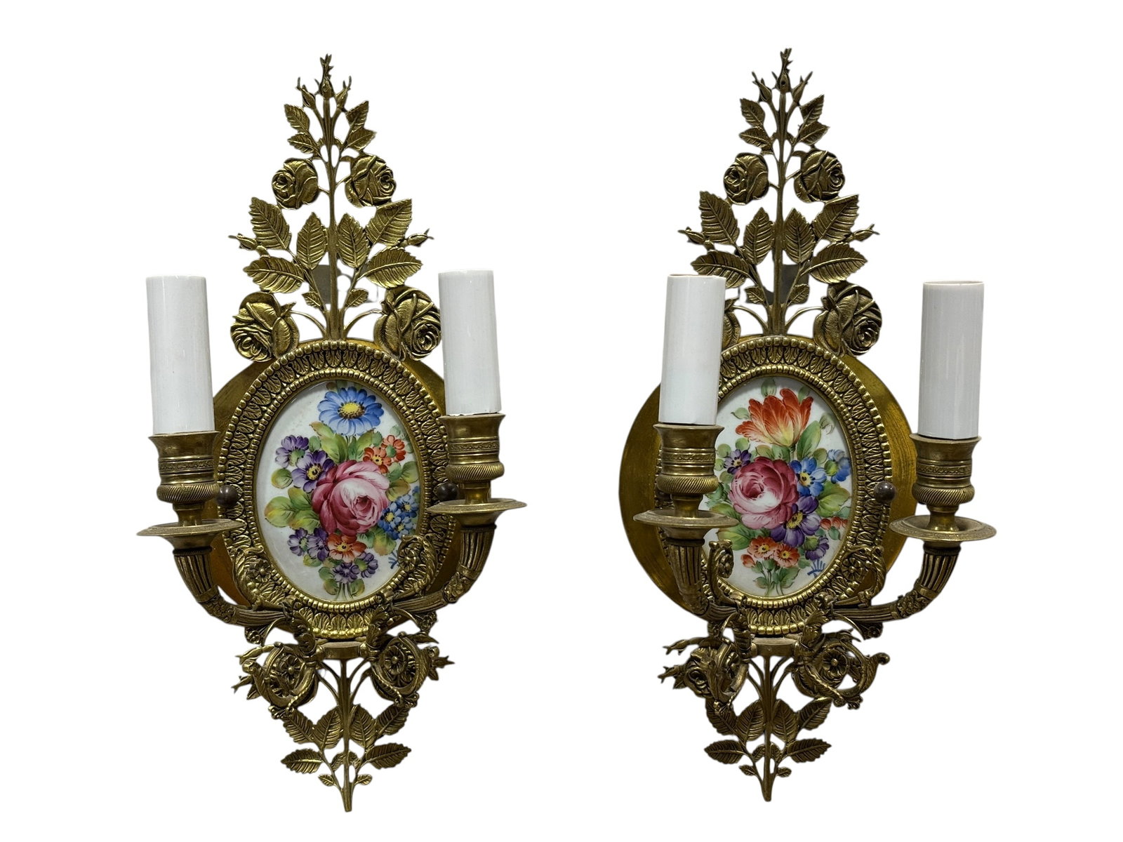 Pair of French Gilt Bronze and Porcelain Sconces (1 of 9)