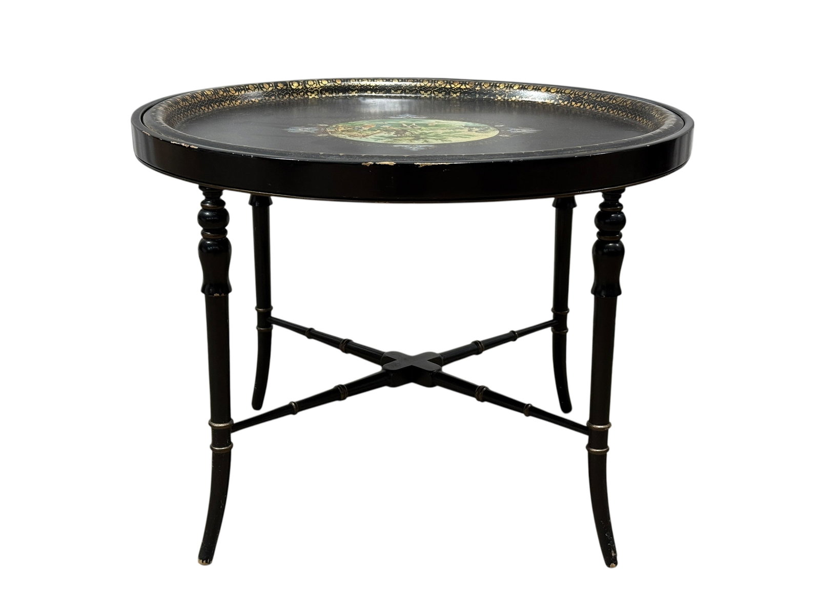 Victorian Style Ebonized and Painted Wood Tray Table (1 of 9)