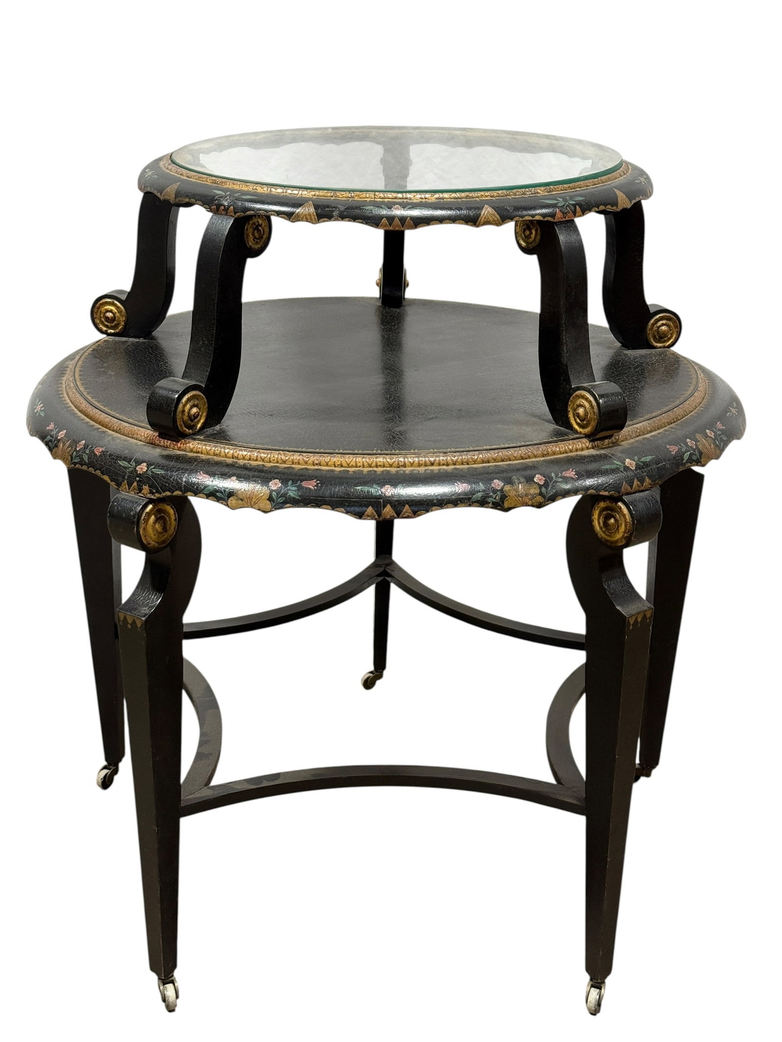 Early 20th C. Regency Style Chinoiserie Ebonized 2 Tier Dumbwaiter Table (1 of 11)