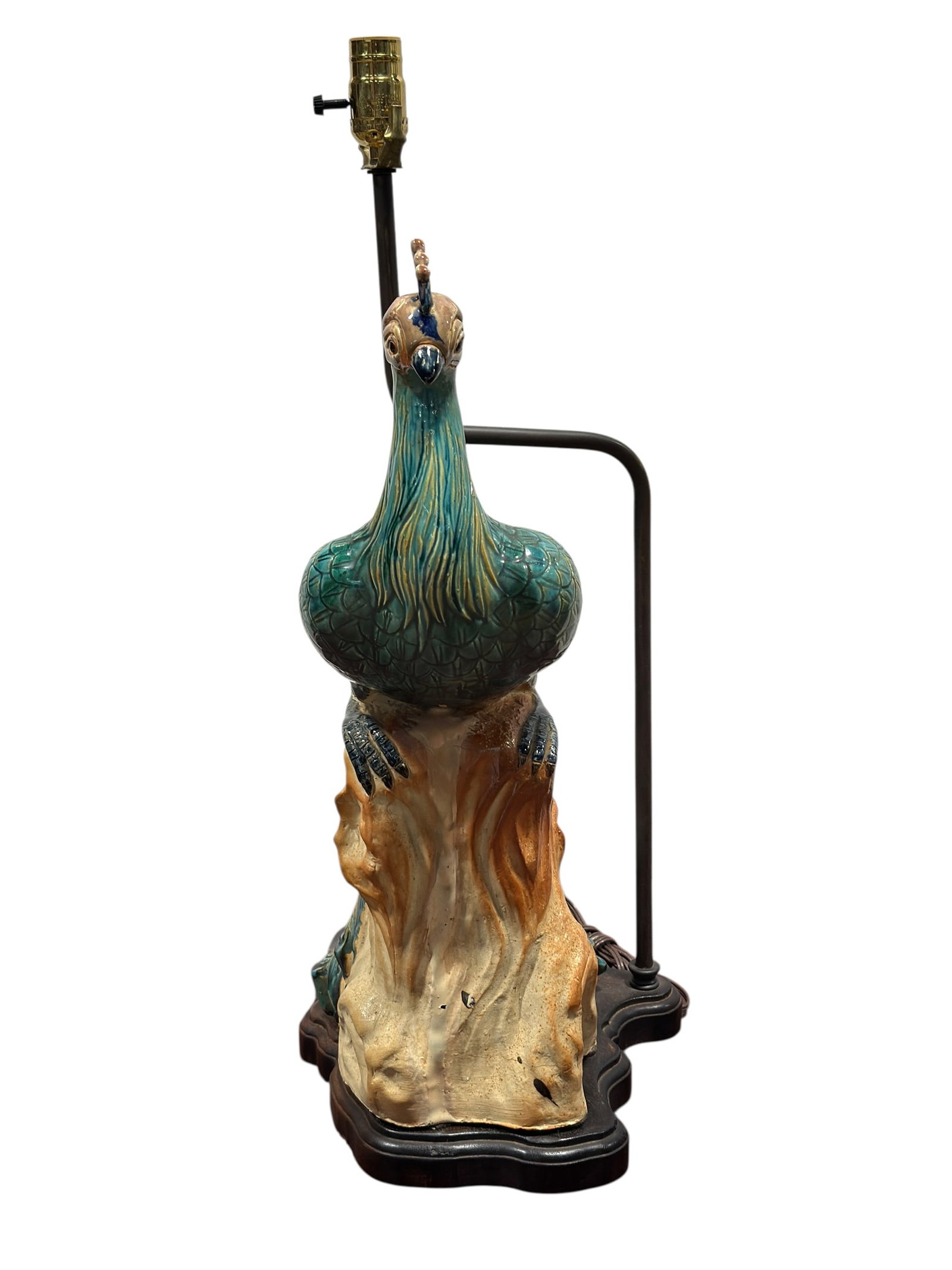 Italian Majolica Style-Glazed Ceramic Peacock Table Lamp (1 of 9)